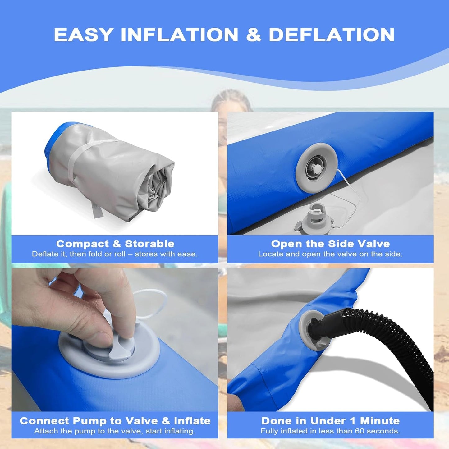 10ft/13ft/16ft Inflatable Gymnastics Tumbling Mat 4" Thick Air Tumble Track Training Mat with Electric Pump