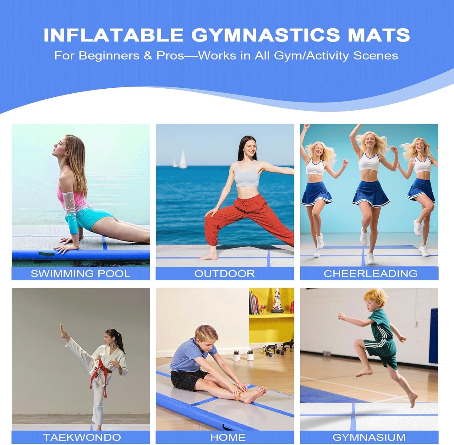 10ft/13ft/16ft Inflatable Gymnastics Tumbling Mat 4" Thick Air Tumble Track Training Mat with Electric Pump