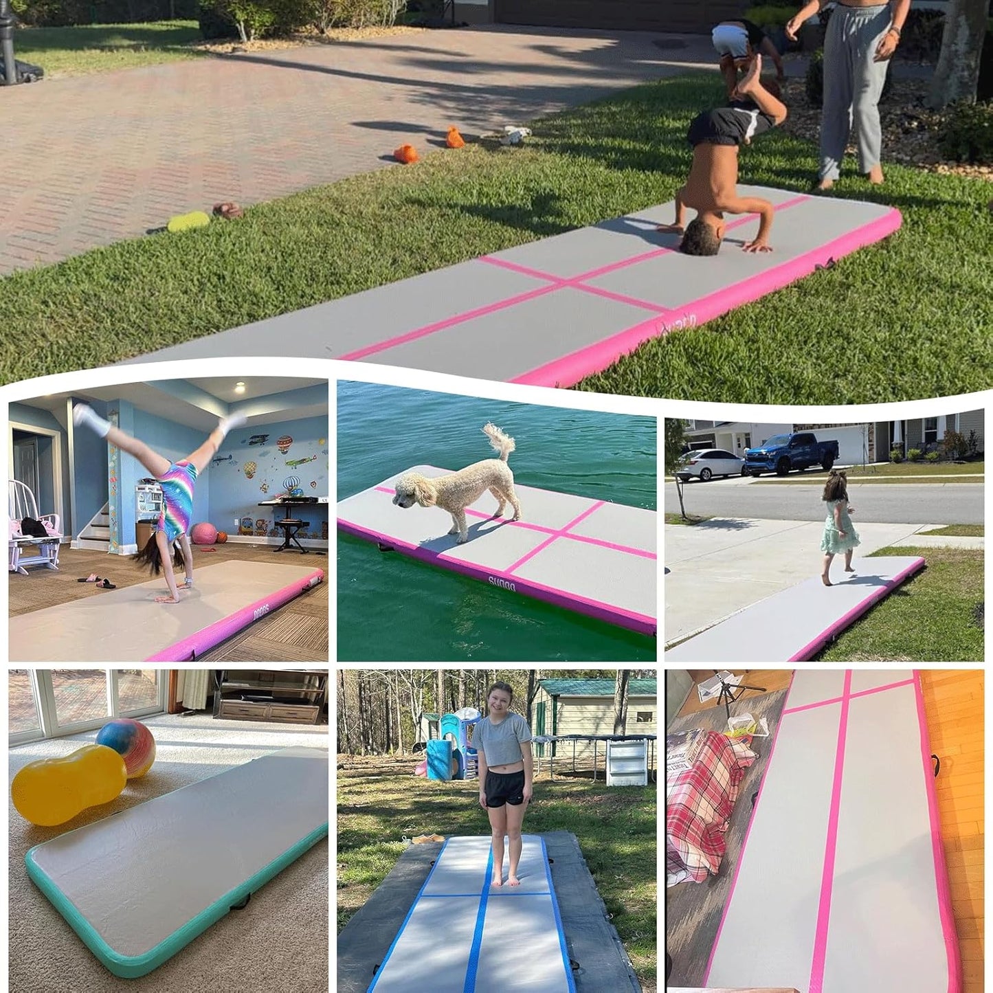 10ft/13ft/16ft Inflatable Gymnastics Tumbling Mat 4" Thick Air Tumble Track Training Mat with Electric Pump