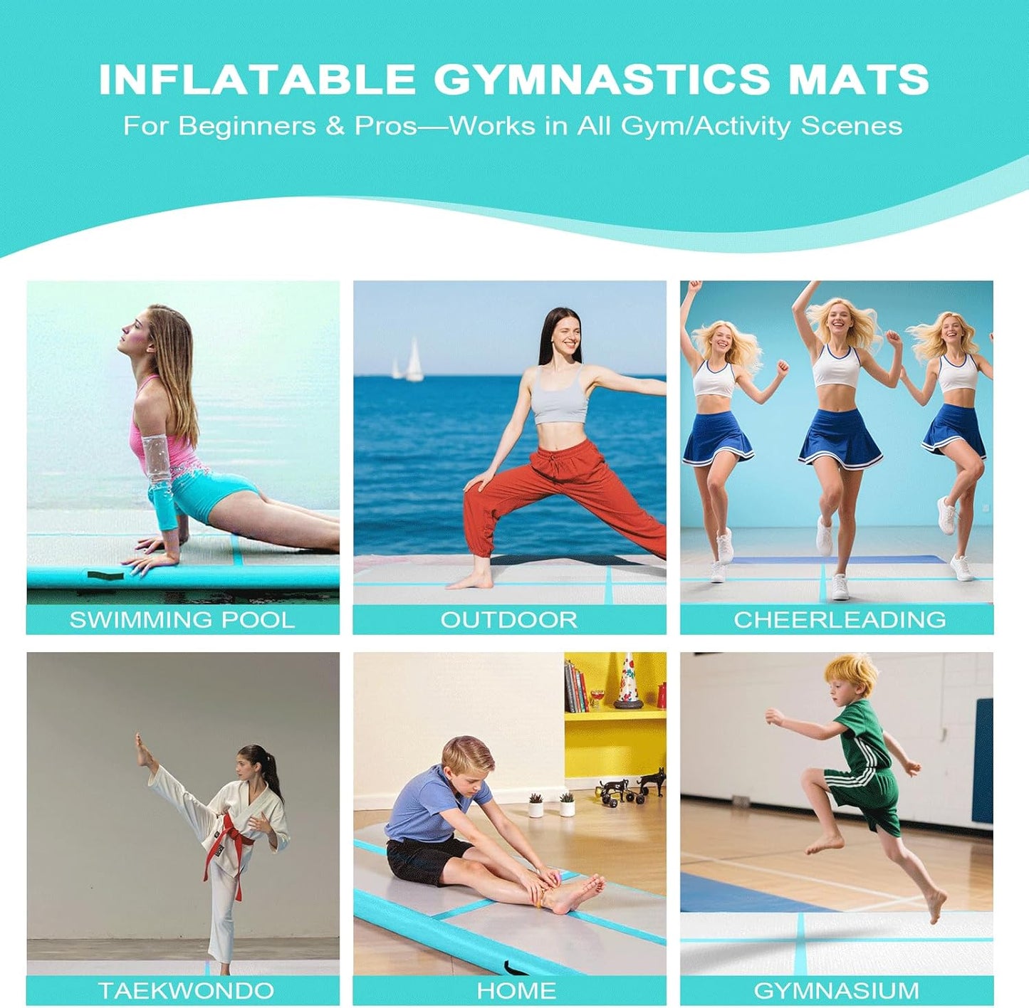 10ft/13ft/16ft Inflatable Gymnastics Tumbling Mat 4" Thick Air Tumble Track Training Mat with Electric Pump