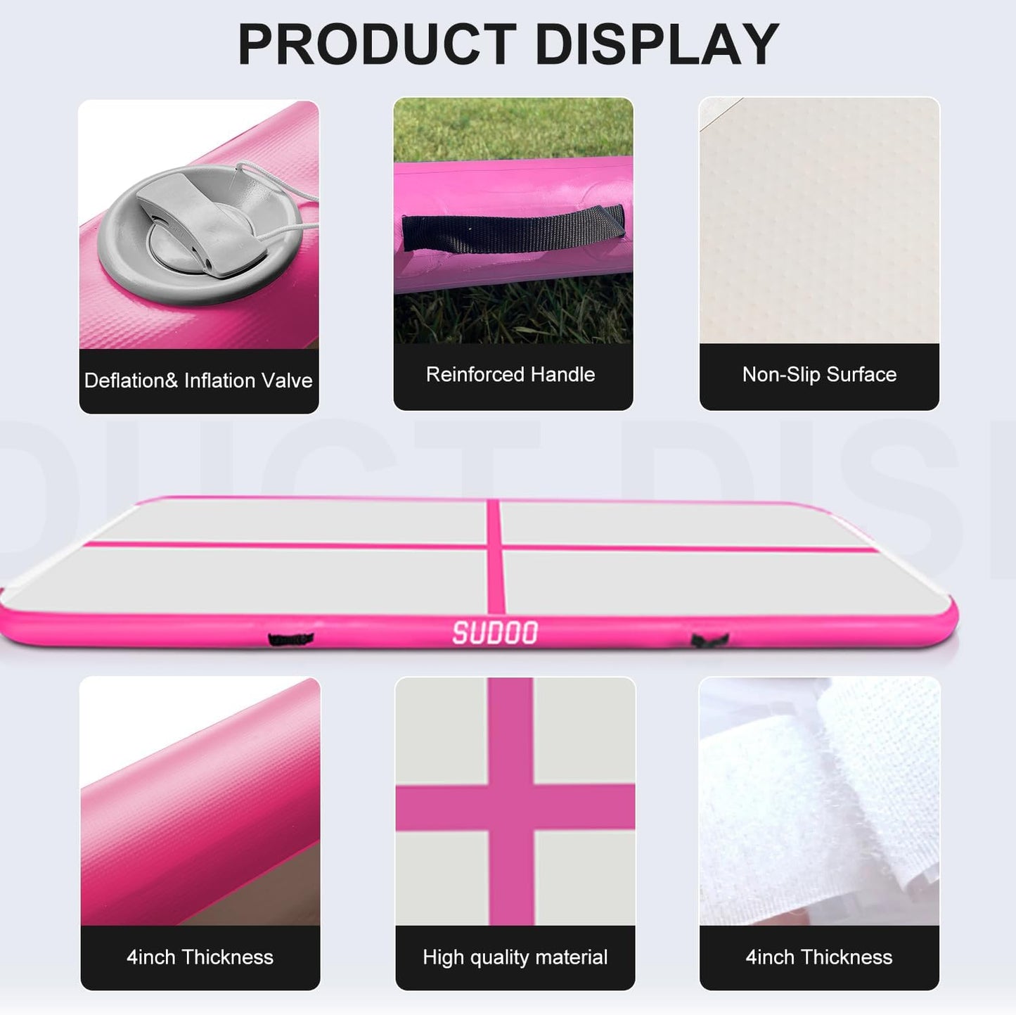 10ft/13ft/16ft Inflatable Gymnastics Tumbling Mat 4" Thick Air Tumble Track Training Mat with Electric Pump