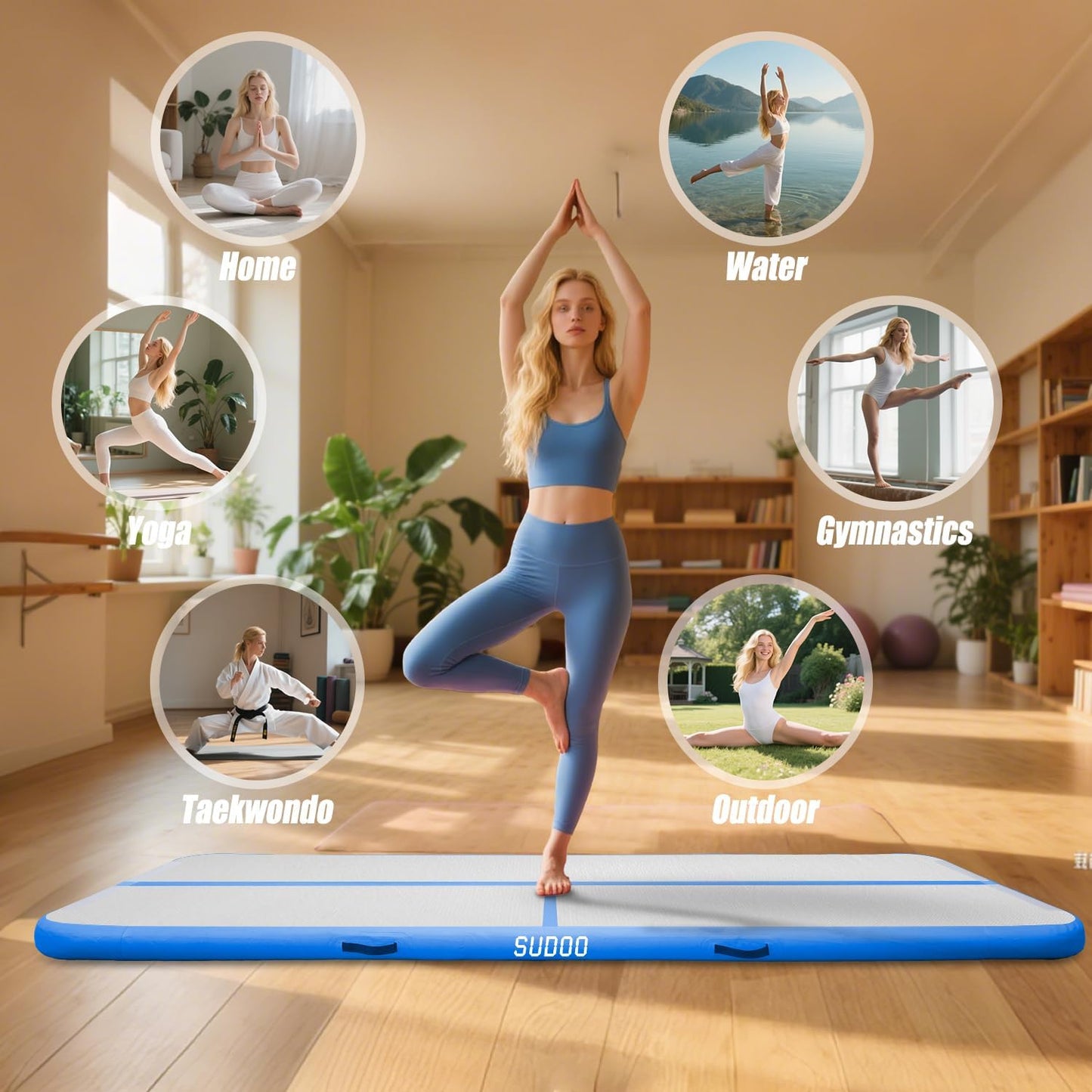 10ft/13ft/16ft Inflatable Gymnastics Tumbling Mat 4" Thick Air Tumble Track Training Mat with Electric Pump