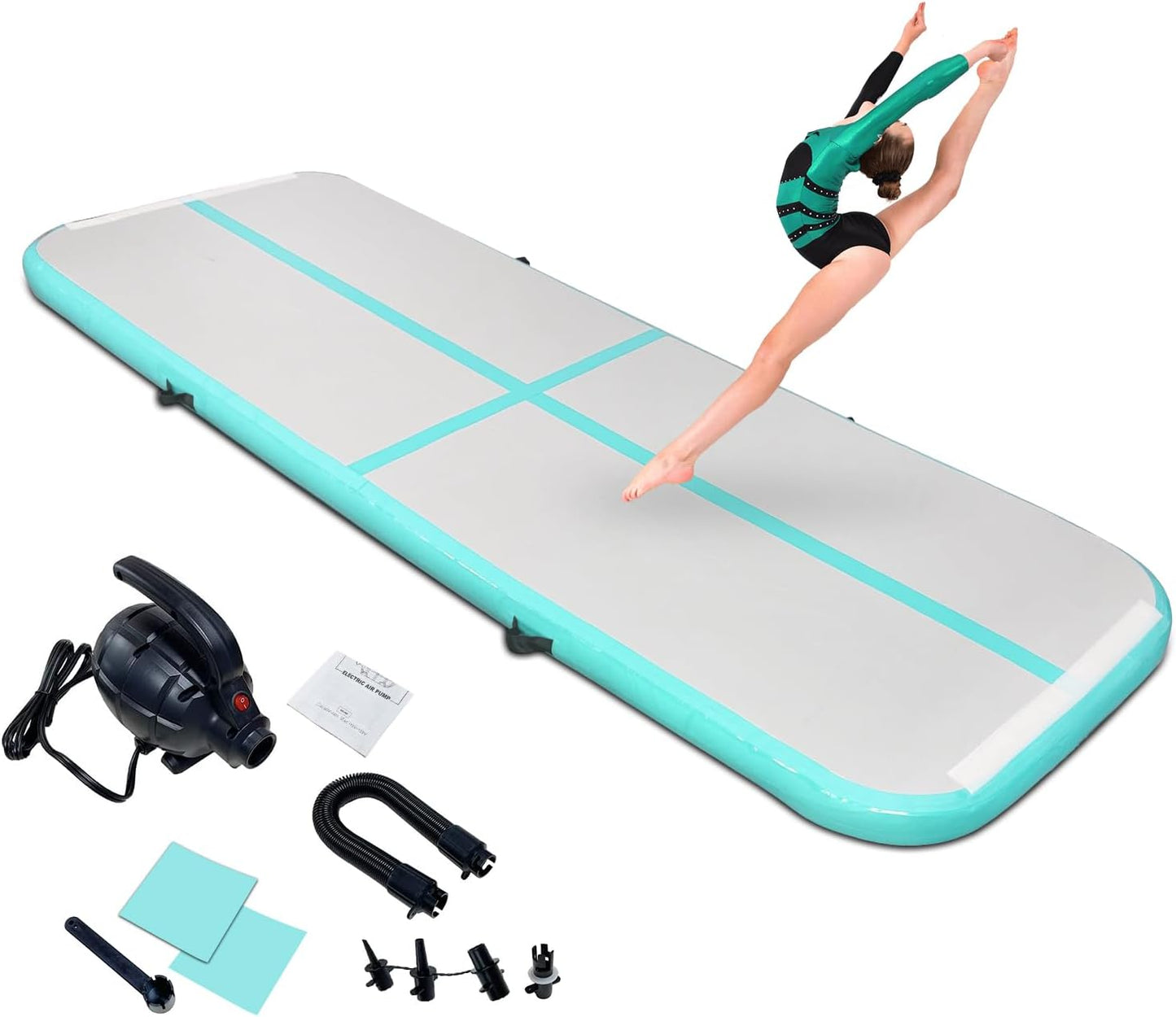 10ft/13ft/16ft Inflatable Gymnastics Tumbling Mat 4" Thick Air Tumble Track Training Mat with Electric Pump
