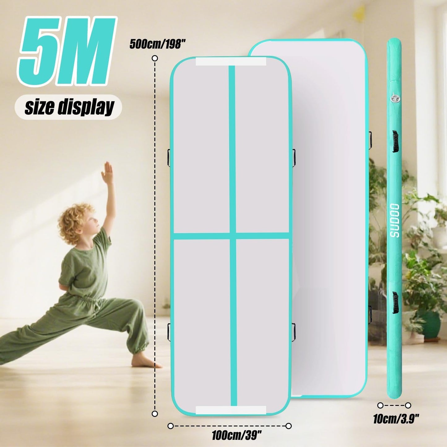 10ft/13ft/16ft Inflatable Gymnastics Tumbling Mat 4" Thick Air Tumble Track Training Mat with Electric Pump