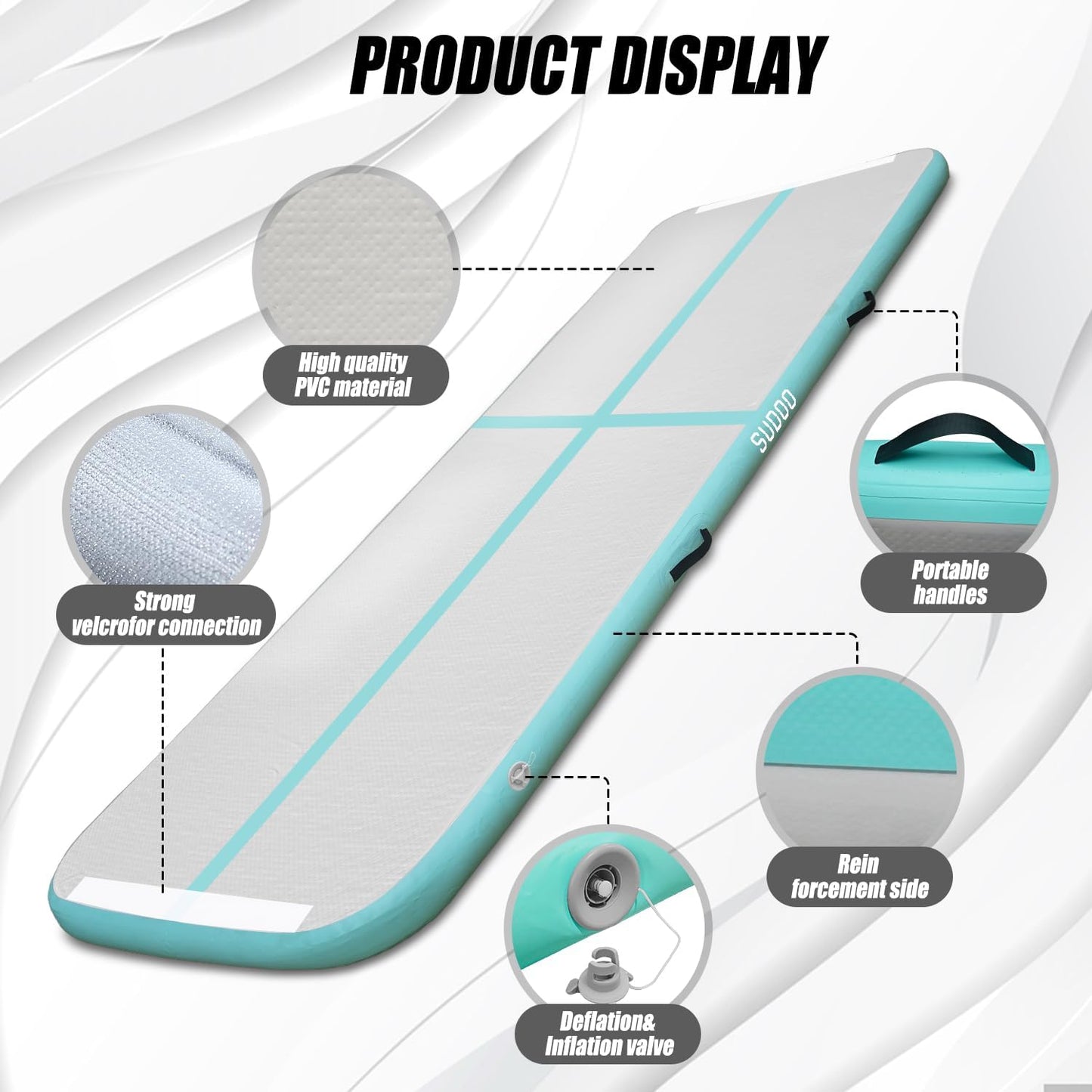 10ft/13ft/16ft Inflatable Gymnastics Tumbling Mat 4" Thick Air Tumble Track Training Mat with Electric Pump