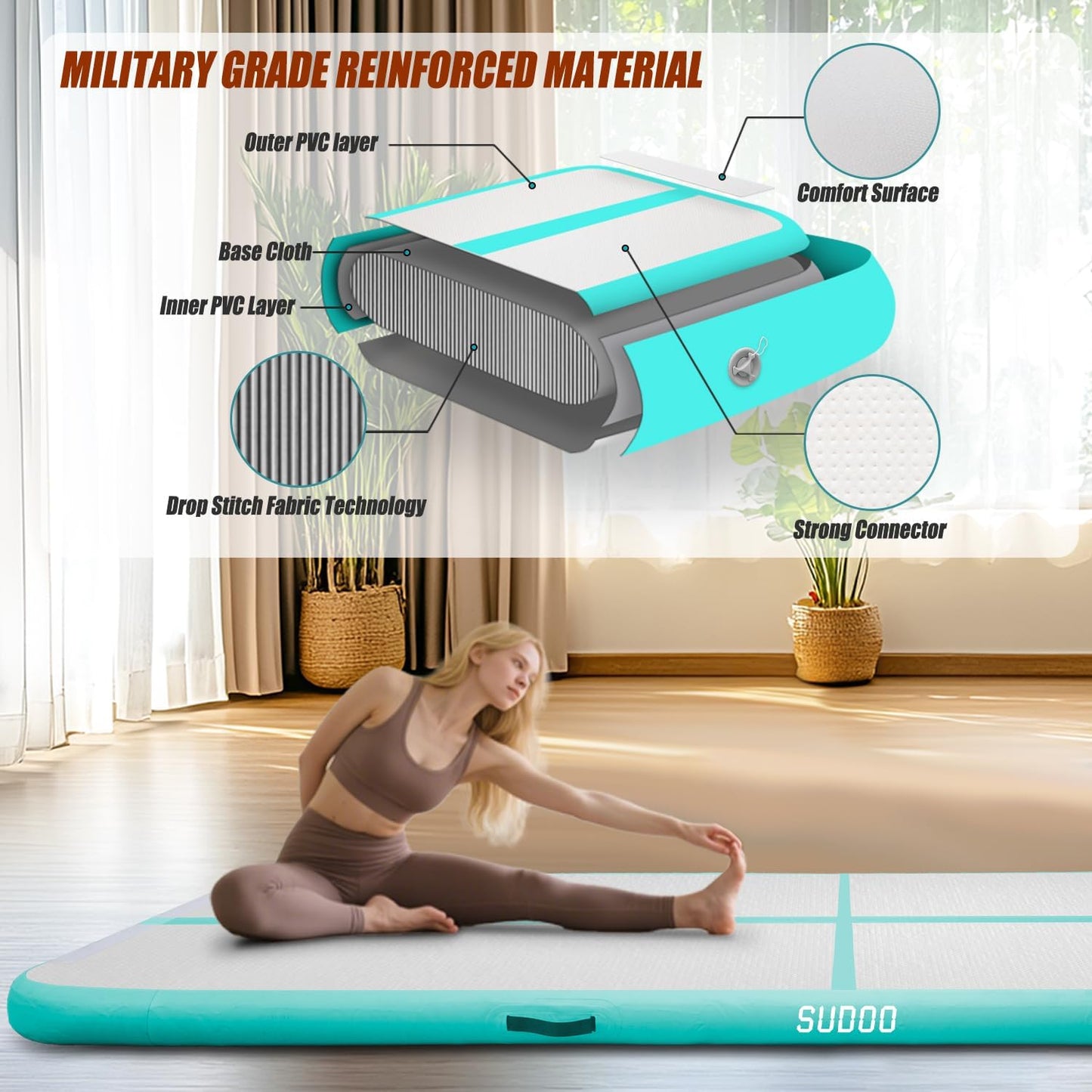 10ft/13ft/16ft Inflatable Gymnastics Tumbling Mat 4" Thick Air Tumble Track Training Mat with Electric Pump