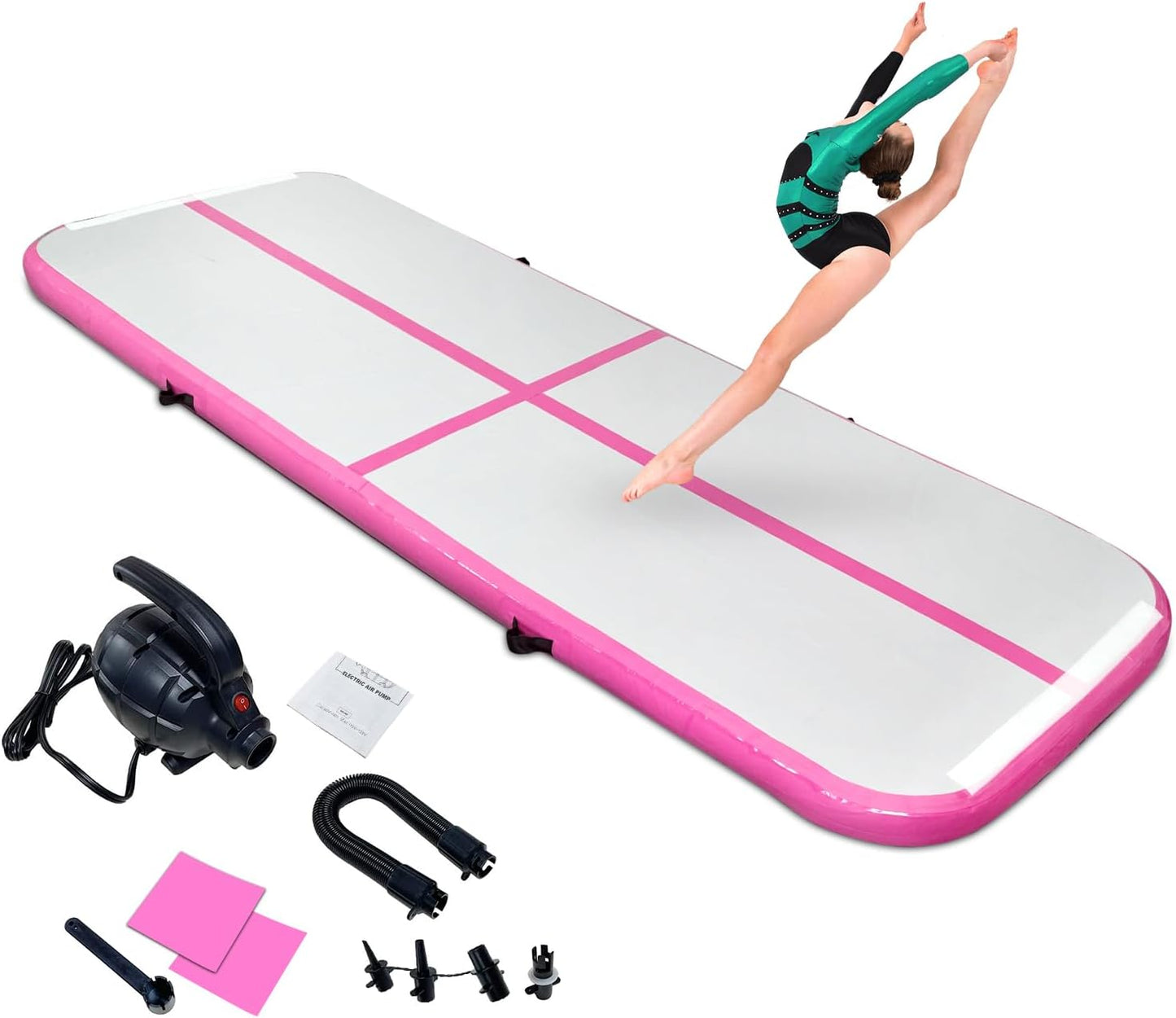 10ft/13ft/16ft Inflatable Gymnastics Tumbling Mat 4" Thick Air Tumble Track Training Mat with Electric Pump