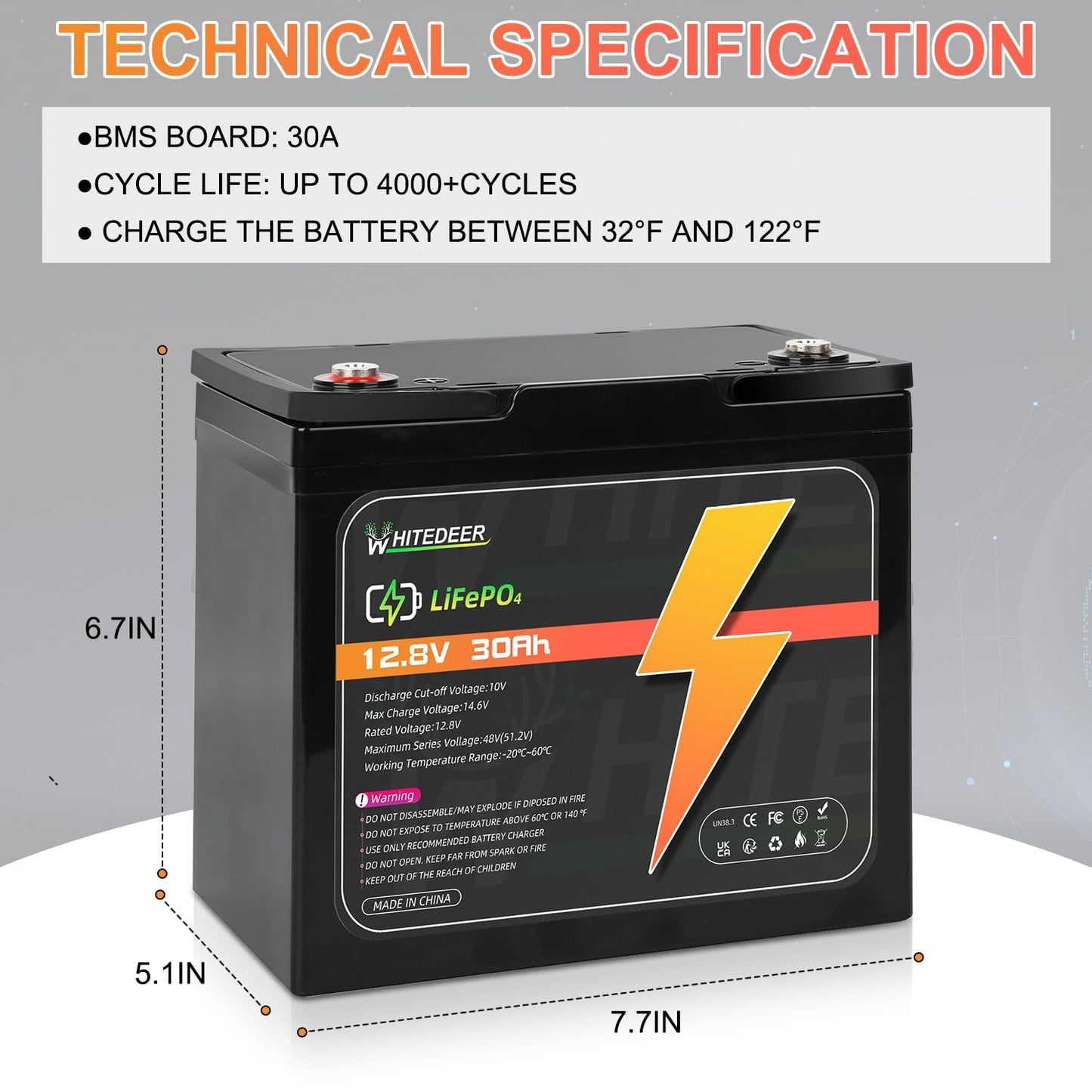 12V 30Ah LiFePO4 Battery 30A Deep Cycles BMS Rechargeable Lithium Battery