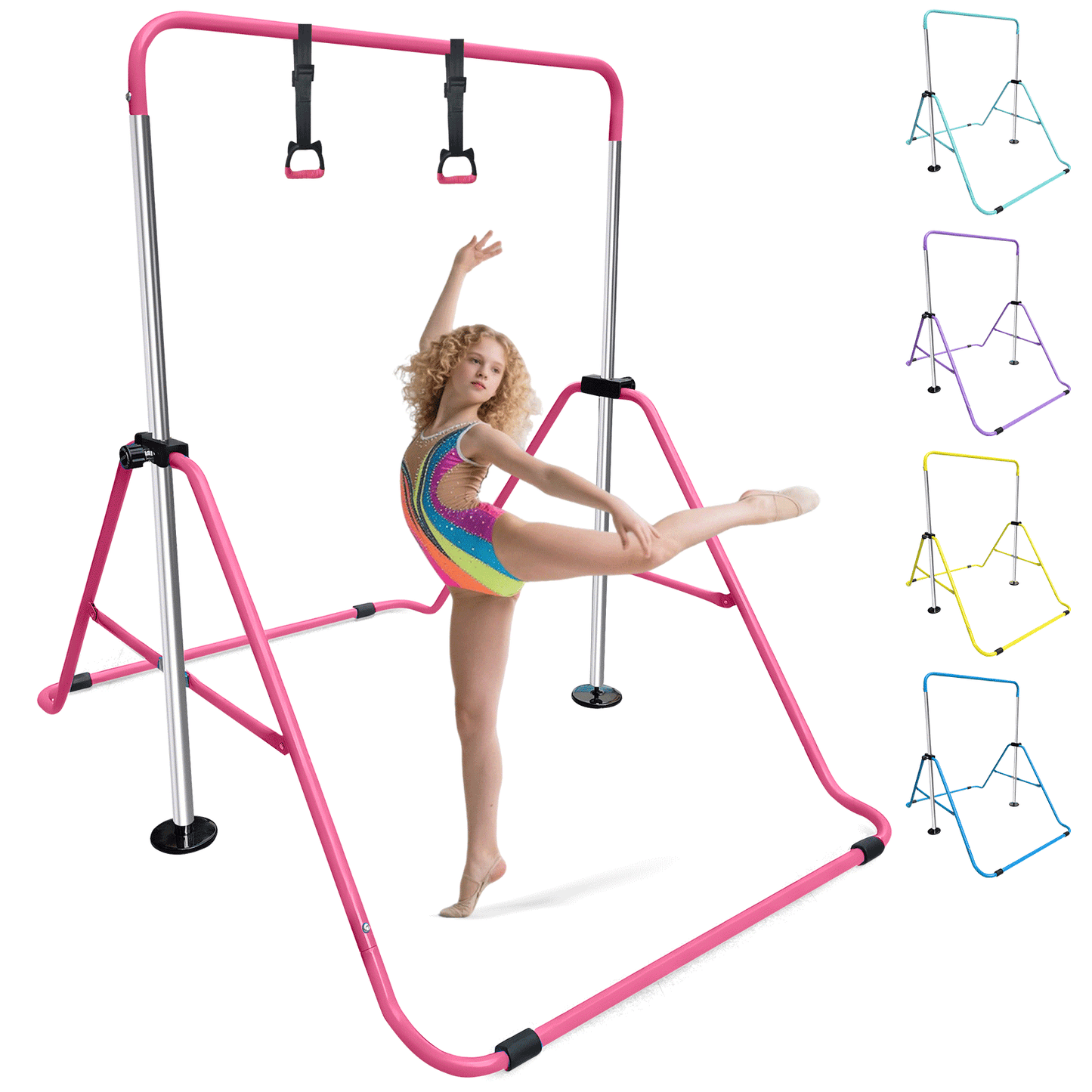 Triclicks Folding Gymnastics Bar for Kids, Adjustable Height Junior Training Kip Bar, Home Expandable Horizontal Gymnastic Monkey Bars Equipment for Child, Girls, Boys