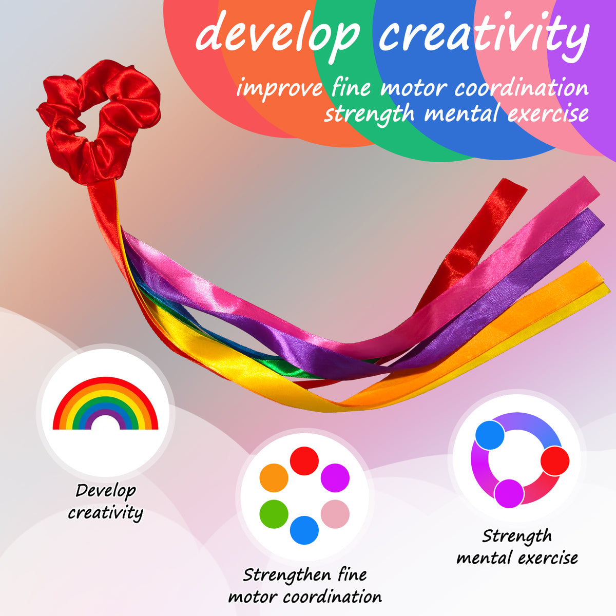 12 Pcs Rainbow Dance Ribbons for Kids, Hand Held Rhythm Gymnastics Rib