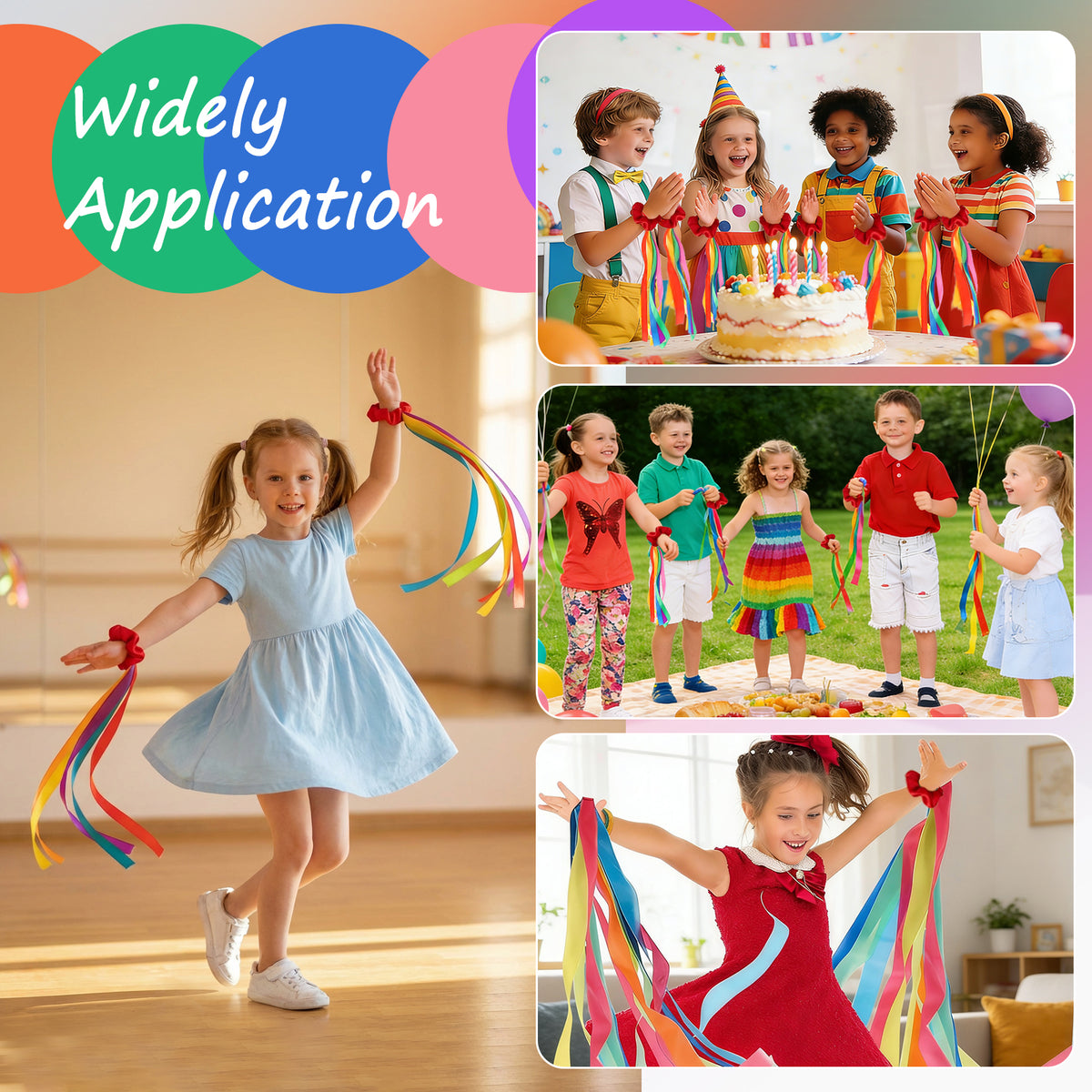 Handheld Ribbons 12 Pcs Rainbow Dance Ribbons for Kids, Hand Held Rhythm Gymnastics Rib