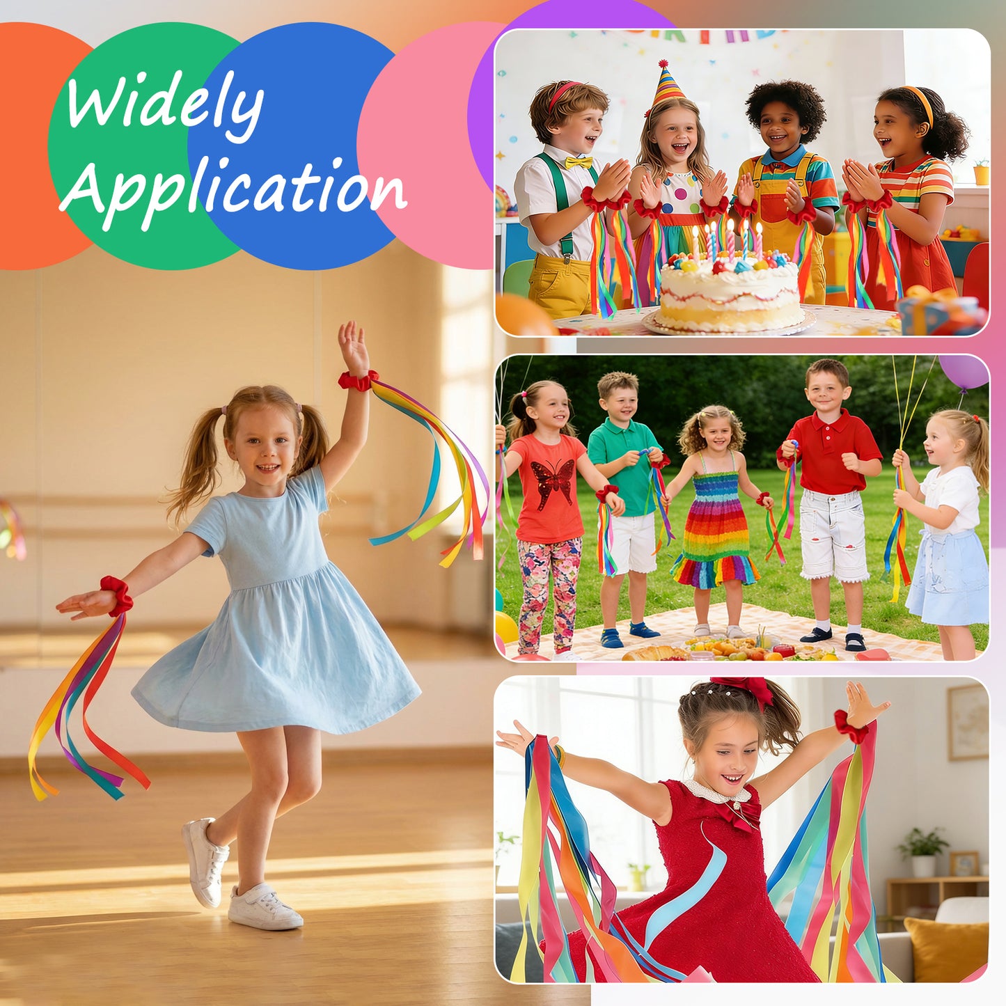 2 Pcs Rainbow Dance Ribbons for Kids