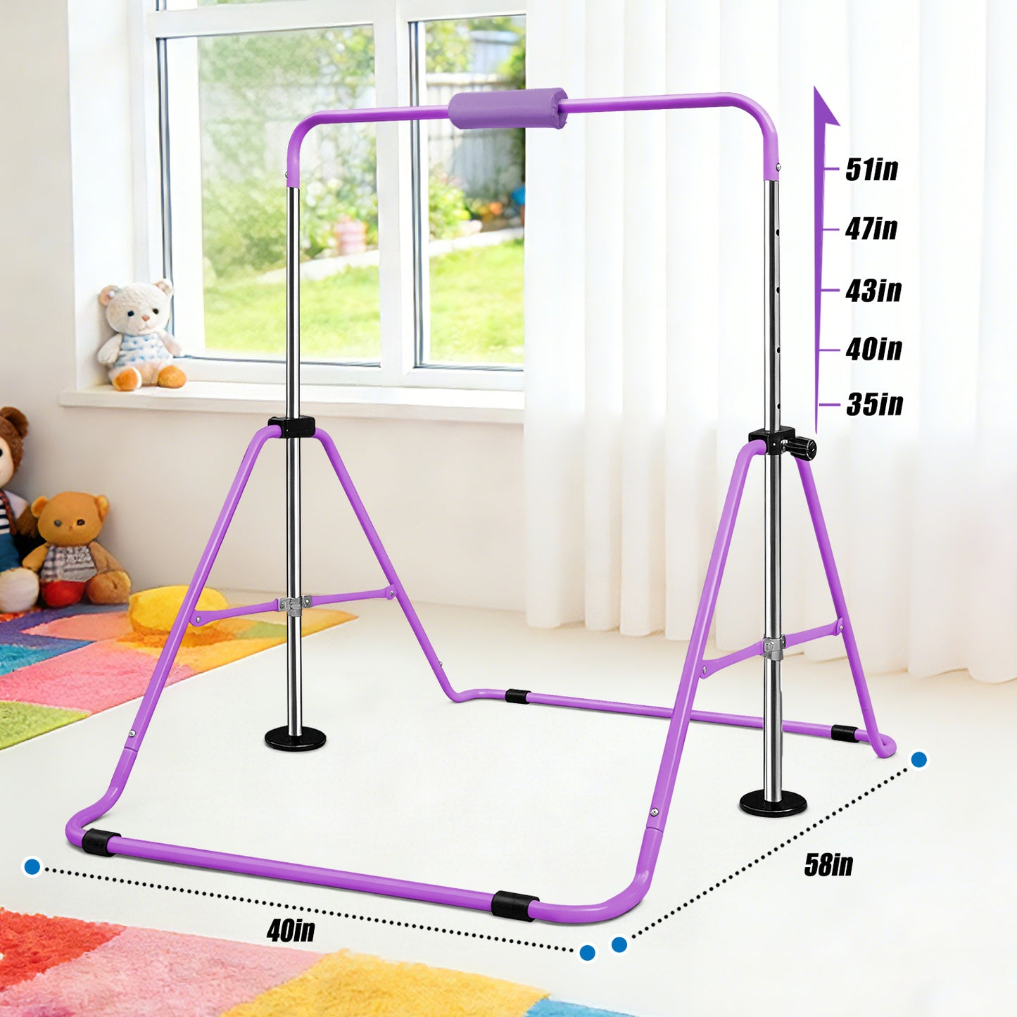 SUDOO Folding Gymnastics Bar for Kids Adjustable Height Home Expandable Horizontal Gymnastic