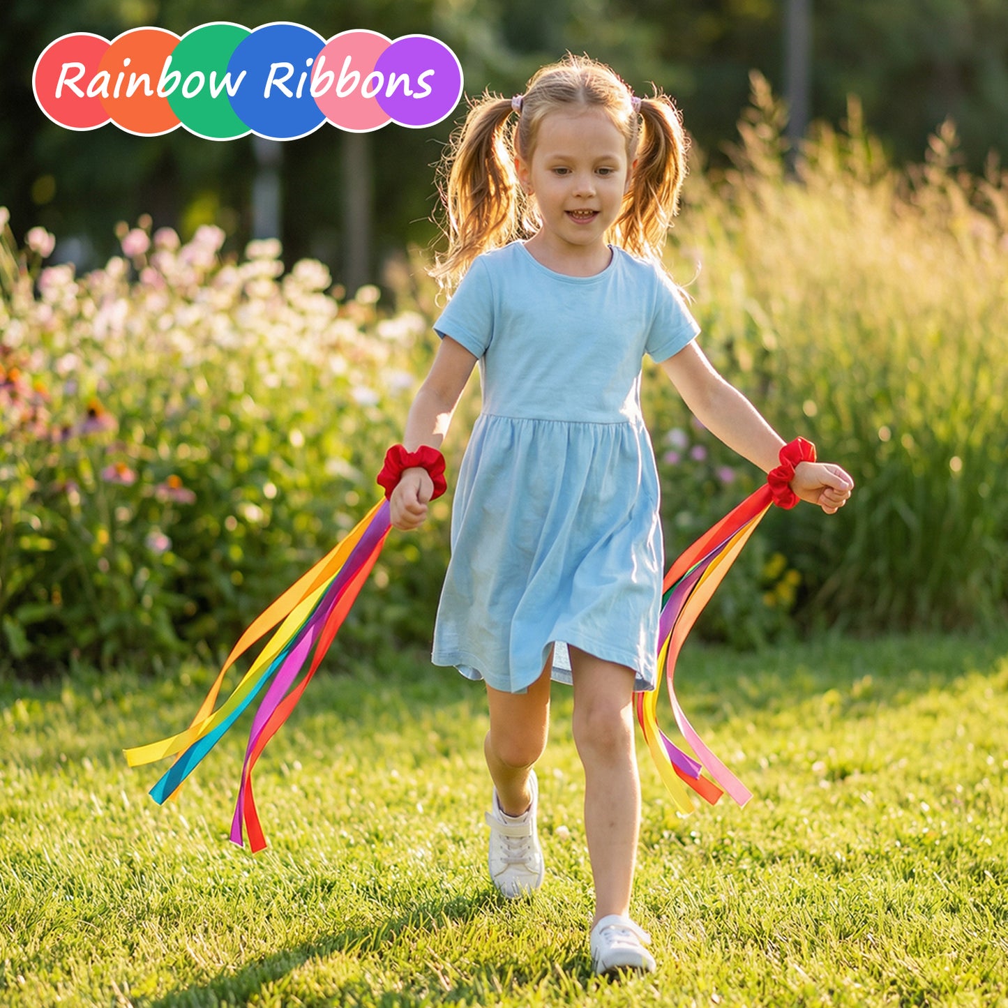 2 Pcs Rainbow Dance Ribbons for Kids