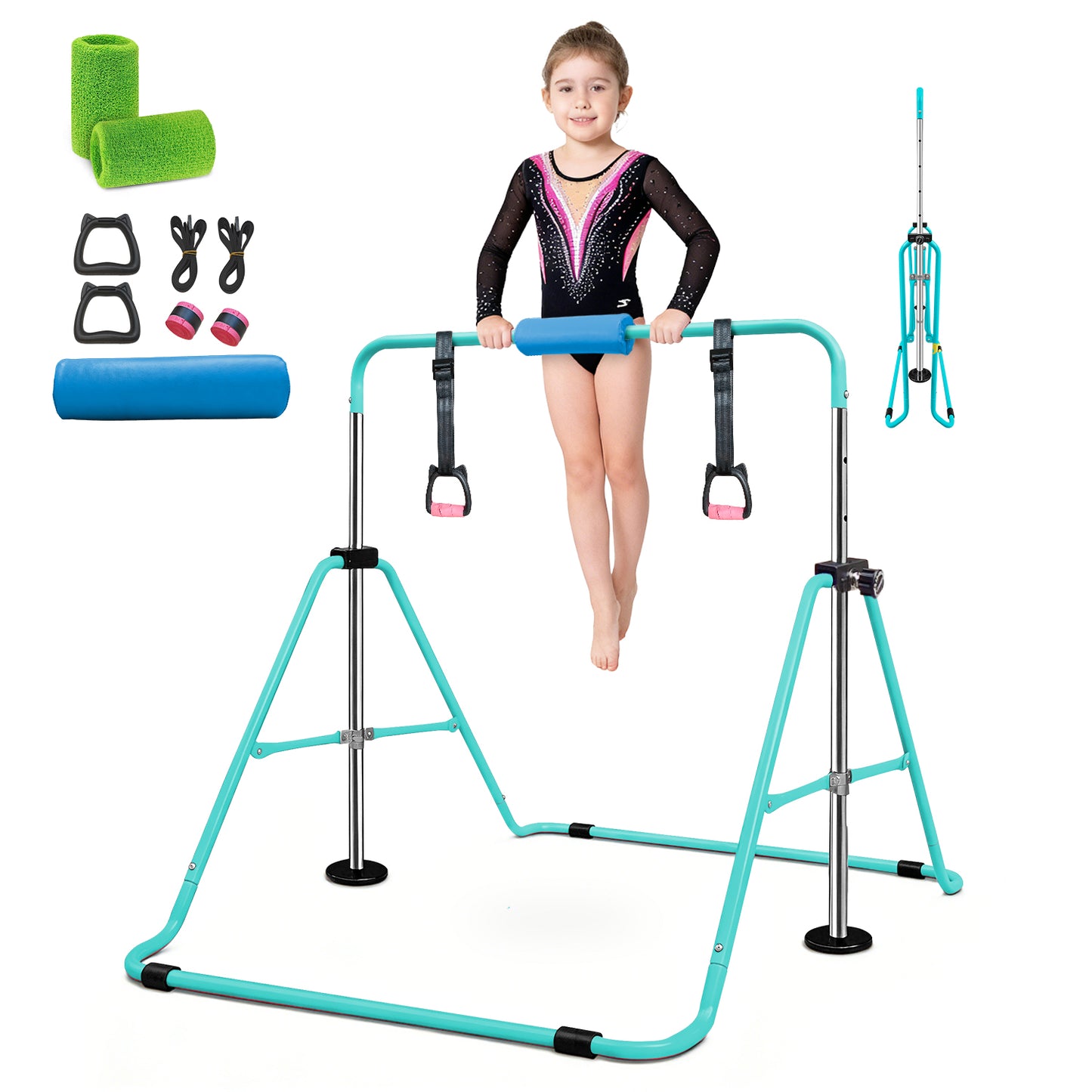 SUDOO Folding Gymnastics Bar for Kids Adjustable Height Home Expandable Horizontal Gymnastic