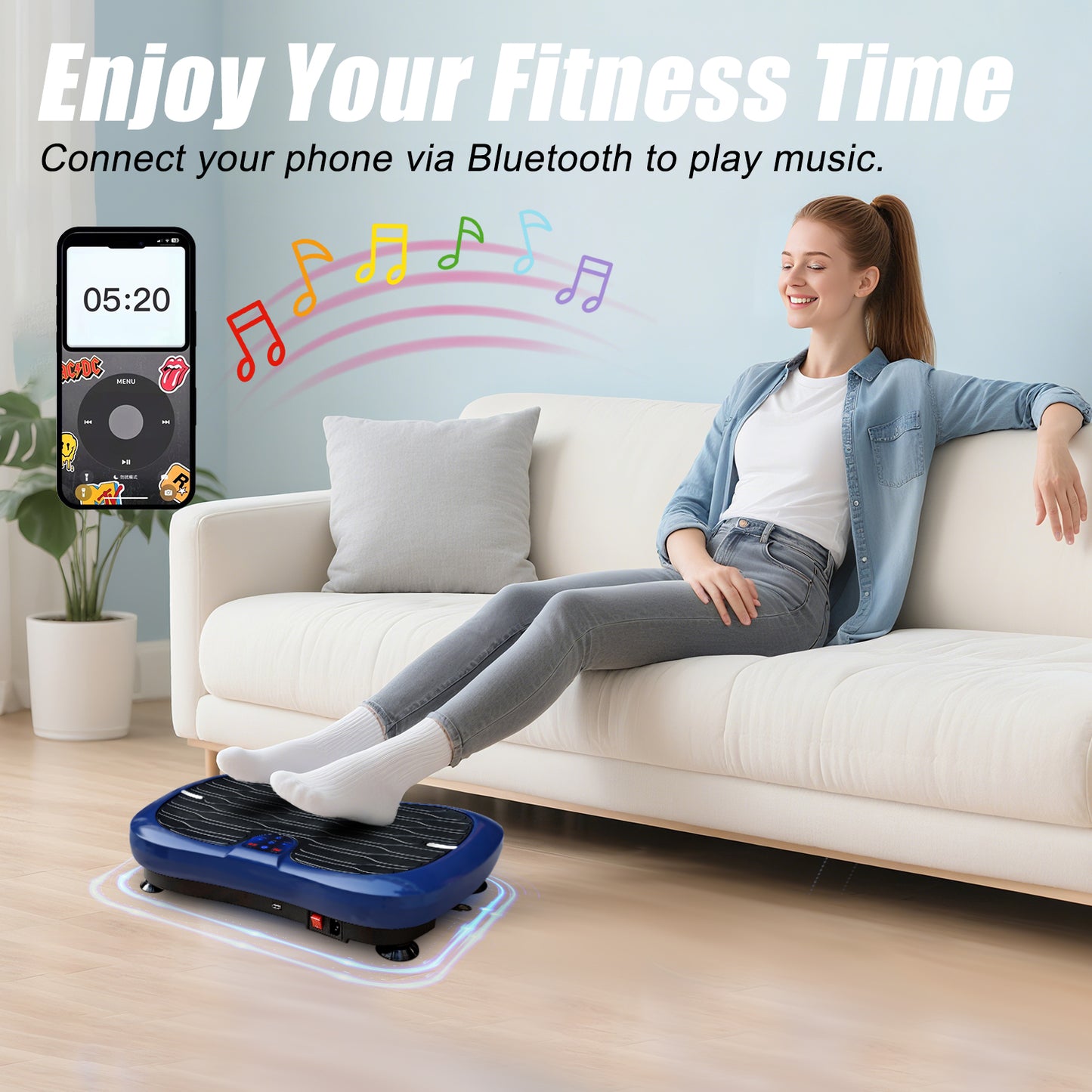 Triclicks Vibration Plate Exercise Machine Vibration Platform Machine for Home Fitness Training, Full Body Workout Equipment Ultra Slim Power Trainer w/ Bluetooth Speaker & 2 Loop Bands