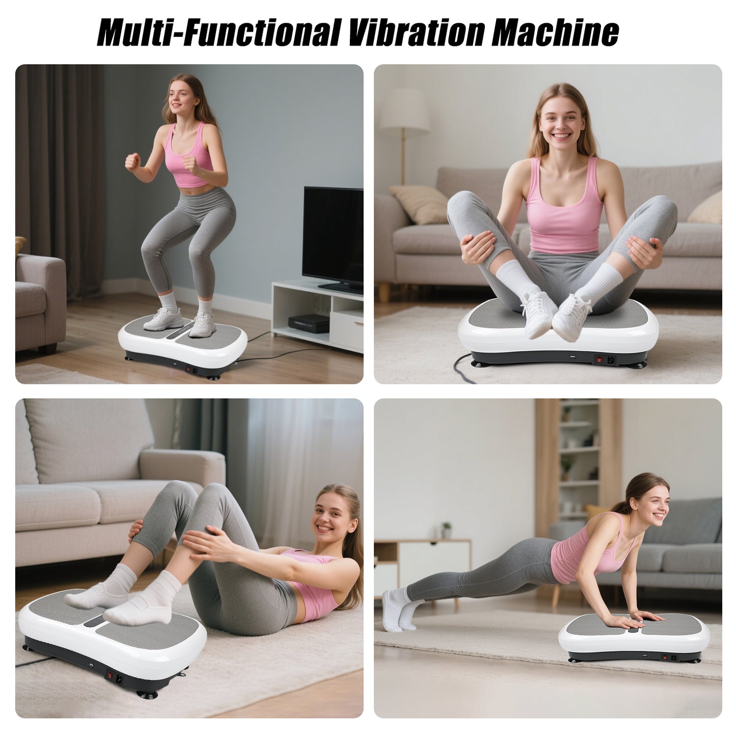 Triclicks Vibration Plate Exercise Machine for Home Fitness - Whole Body Workout Vibration Fitness Trainer Machine for Weight Loss and Shaping with Bluetooth Speaker & 2 Resistance Bands