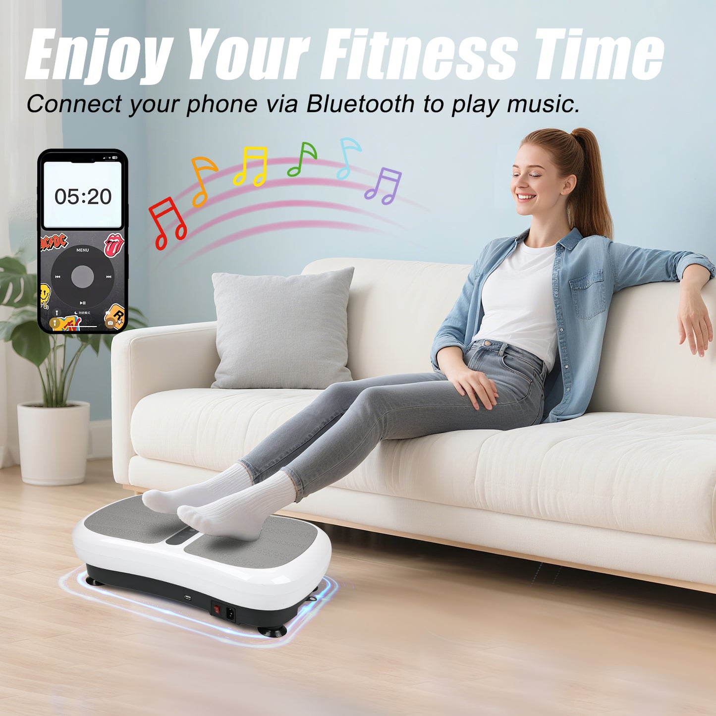 Triclicks Vibration Plate Exercise Machine for Home Fitness - Whole Body Workout Vibration Fitness Trainer Machine for Weight Loss and Shaping with Bluetooth Speaker & 2 Resistance Bands