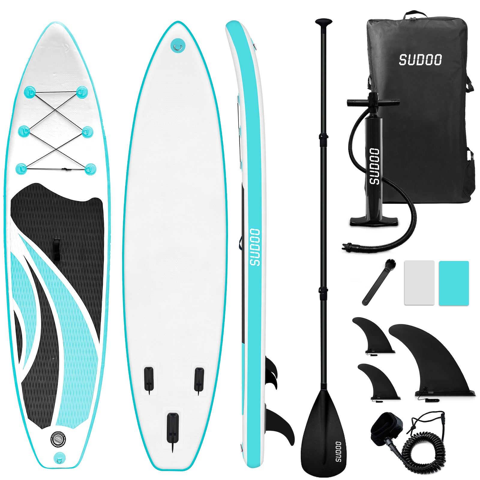 Sudoo All-Round 10' Inflatable Stand Up Paddle Board10'x30"- Ultra-Light SUP with Backpack, Pump, Paddle, Coil Leash, 3 Fins, Repair Kit, Stable Design, Non-Slip EVA Deck for Adults & Youth