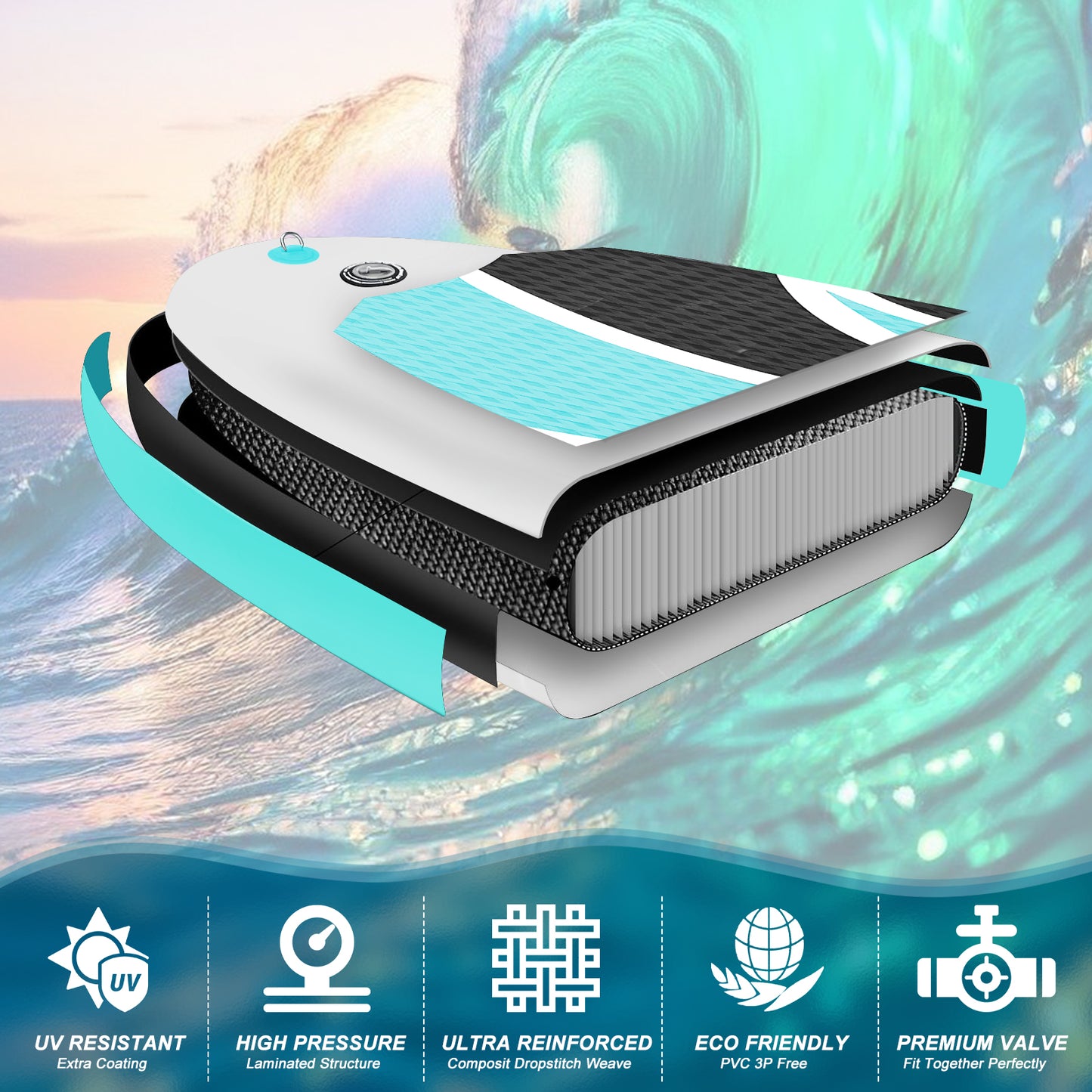 Sudoo All-Round 10' Inflatable Stand Up Paddle Board10'x30"- Ultra-Light SUP with Backpack, Pump, Paddle, Coil Leash, 3 Fins, Repair Kit, Stable Design, Non-Slip EVA Deck for Adults & Youth