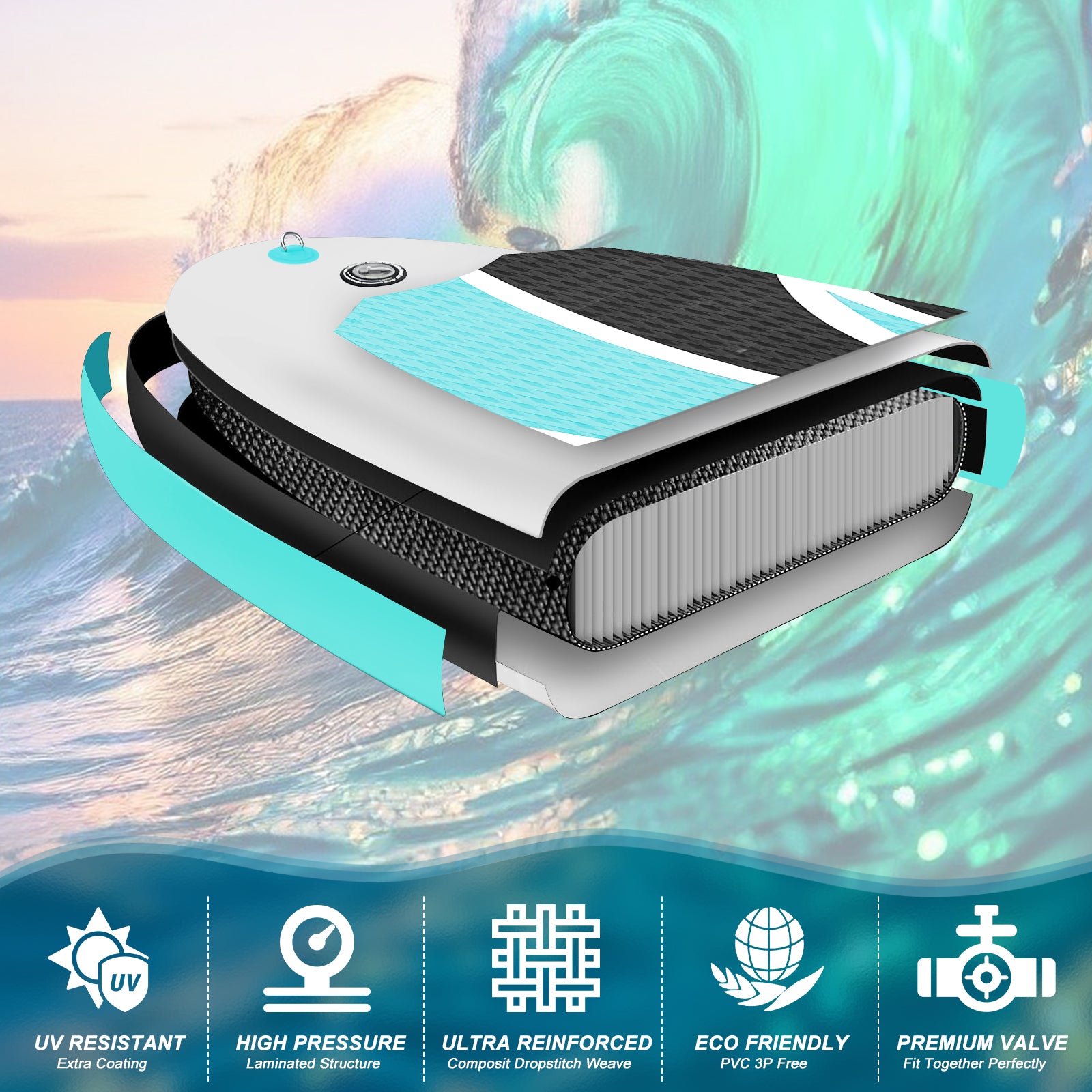Sudoo All-Round 10' Inflatable Stand Up Paddle Board10'x30"- Ultra-Light SUP with Backpack, Pump, Paddle, Coil Leash, 3 Fins, Repair Kit, Stable Design, Non-Slip EVA Deck for Adults & Youth