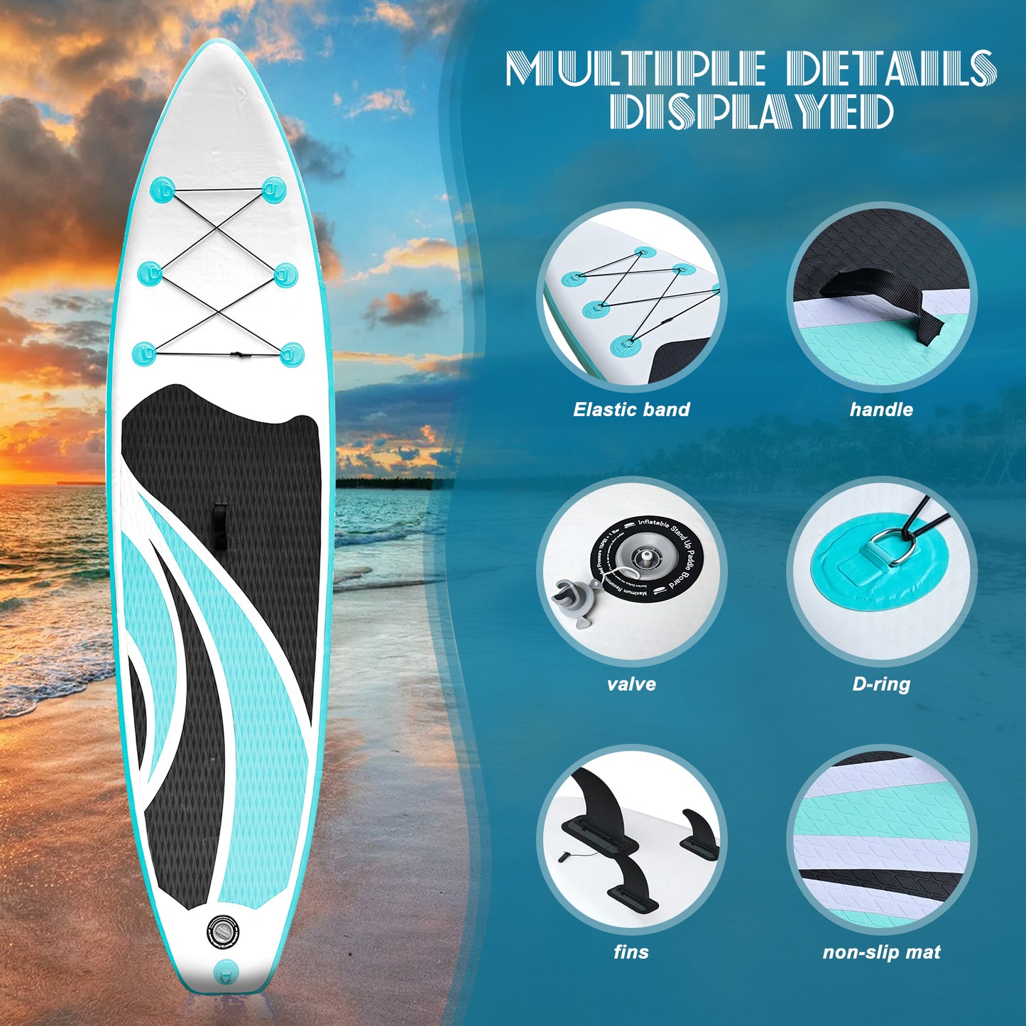 Sudoo All-Round 10' Inflatable Stand Up Paddle Board10'x30"- Ultra-Light SUP with Backpack, Pump, Paddle, Coil Leash, 3 Fins, Repair Kit, Stable Design, Non-Slip EVA Deck for Adults & Youth