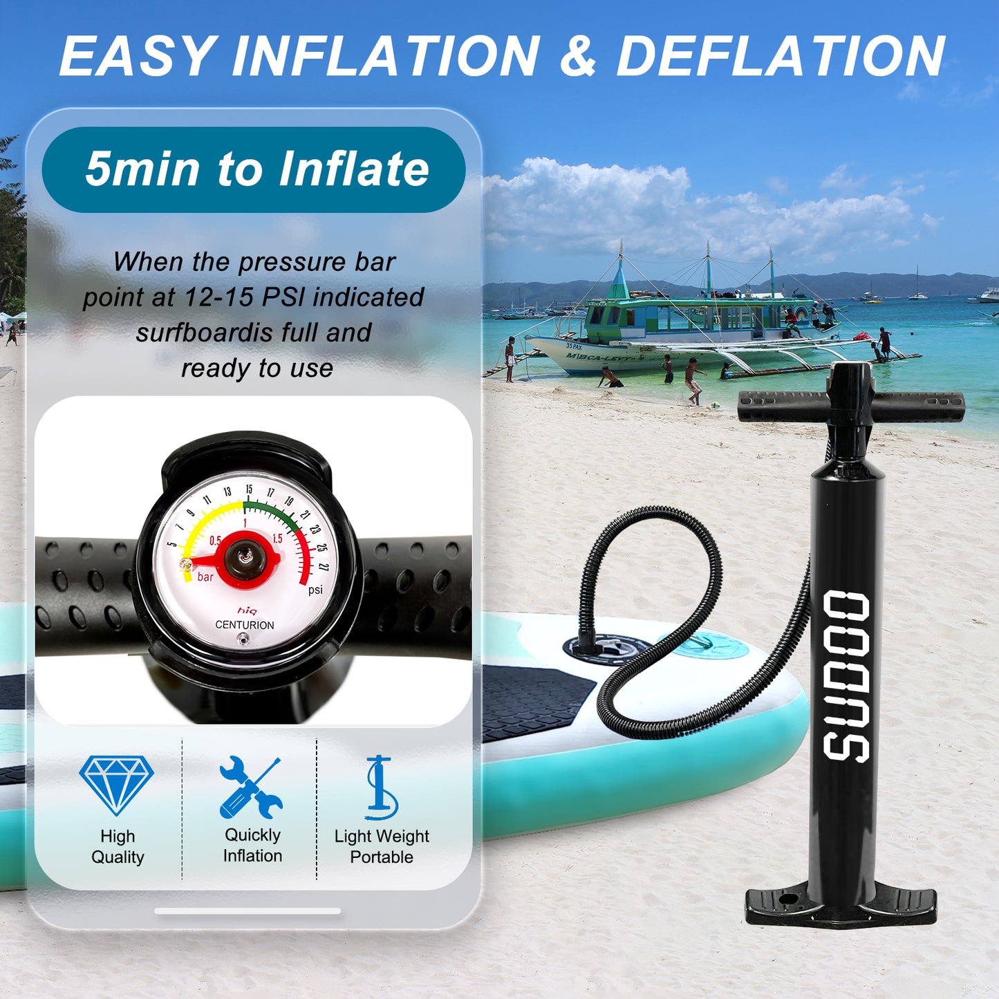Sudoo All-Round 10' Inflatable Stand Up Paddle Board10'x30"- Ultra-Light SUP with Backpack, Pump, Paddle, Coil Leash, 3 Fins, Repair Kit, Stable Design, Non-Slip EVA Deck for Adults & Youth