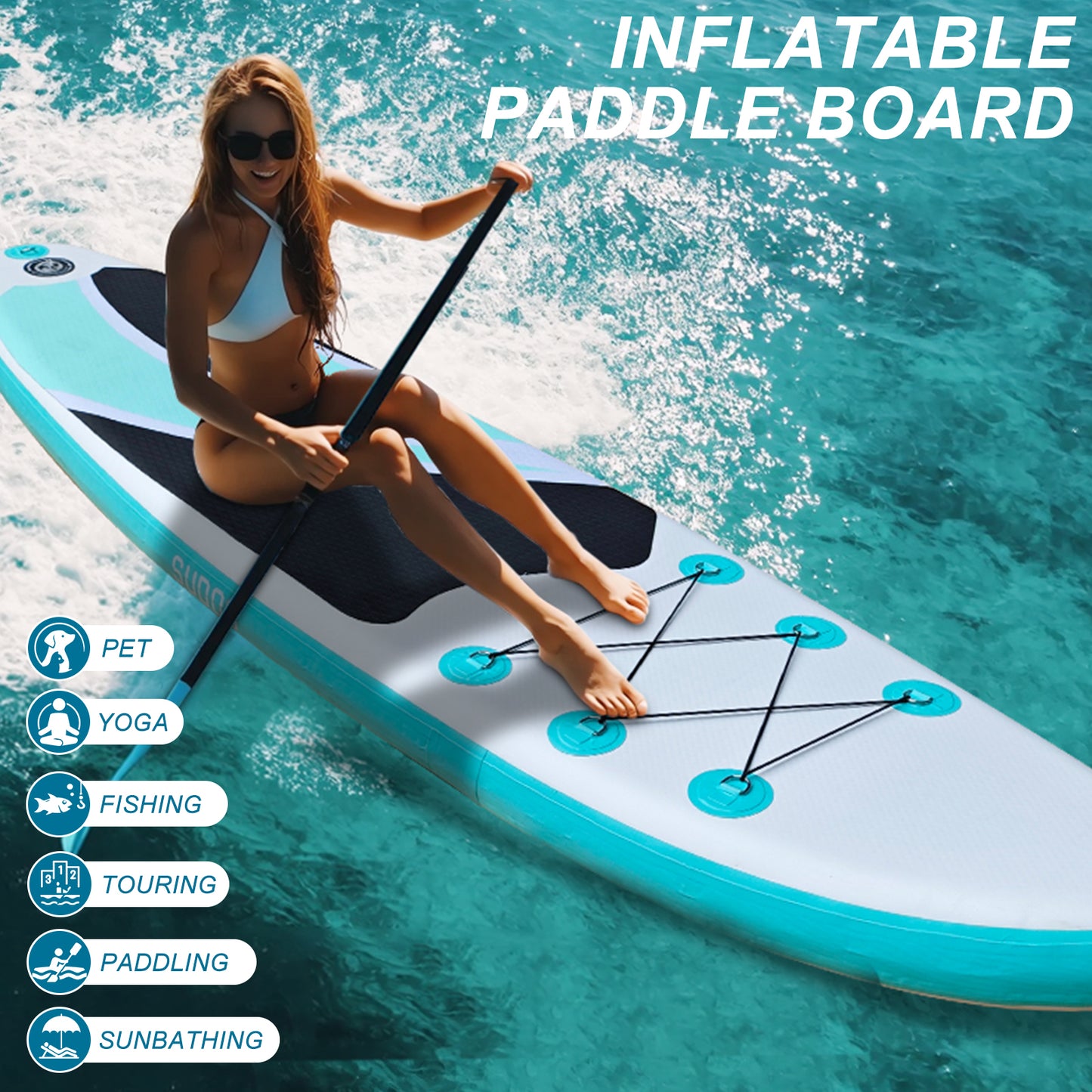 Sudoo All-Round 10' Inflatable Stand Up Paddle Board10'x30"- Ultra-Light SUP with Backpack, Pump, Paddle, Coil Leash, 3 Fins, Repair Kit, Stable Design, Non-Slip EVA Deck for Adults & Youth