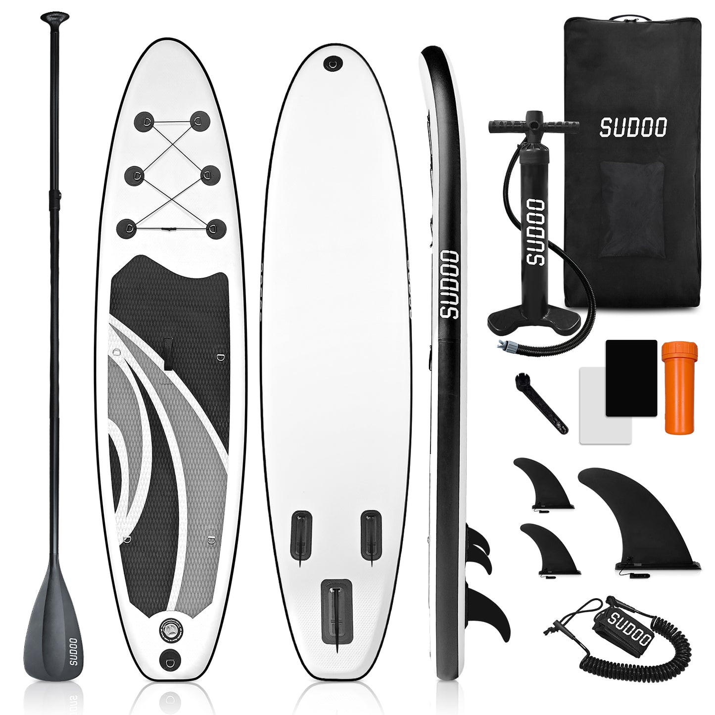 Sudoo All-Round 10' Inflatable Stand Up Paddle Board10'x30"- Ultra-Light SUP with Backpack, Pump, Paddle, Coil Leash, 3 Fins, Repair Kit, Stable Design, Non-Slip EVA Deck for Adults & Youth