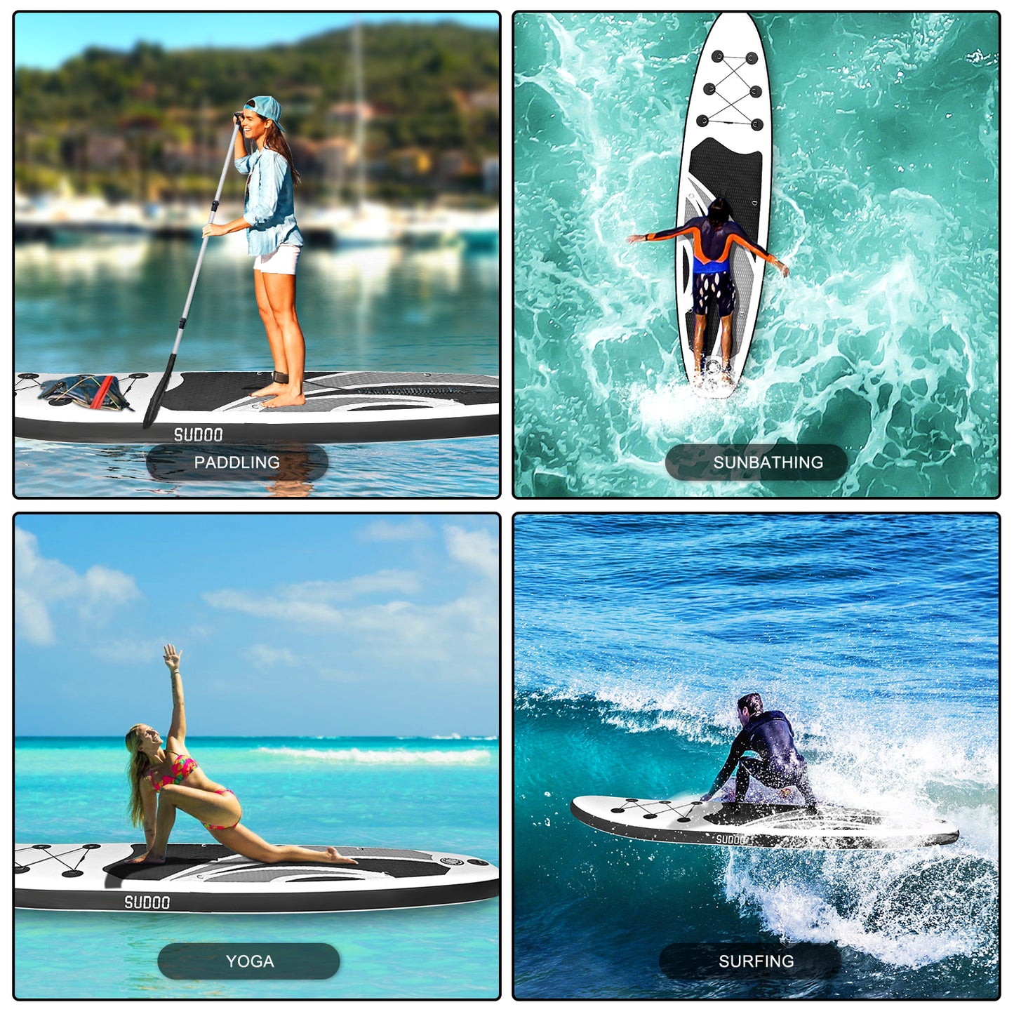 Sudoo All-Round 10' Inflatable Stand Up Paddle Board10'x30"- Ultra-Light SUP with Backpack, Pump, Paddle, Coil Leash, 3 Fins, Repair Kit, Stable Design, Non-Slip EVA Deck for Adults & Youth