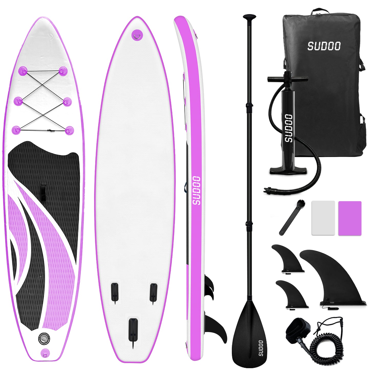 Sudoo All-Round 10' Inflatable Stand Up Paddle Board10'x30"- Ultra-Light SUP with Backpack, Pump, Paddle, Coil Leash, 3 Fins, Repair Kit, Stable Design, Non-Slip EVA Deck for Adults & Youth