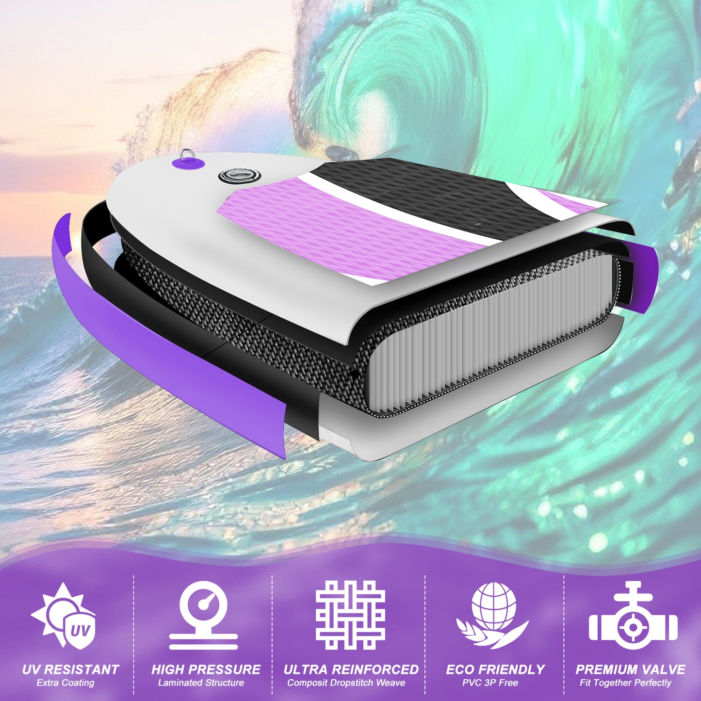 Sudoo All-Round 10' Inflatable Stand Up Paddle Board10'x30"- Ultra-Light SUP with Backpack, Pump, Paddle, Coil Leash, 3 Fins, Repair Kit, Stable Design, Non-Slip EVA Deck for Adults & Youth