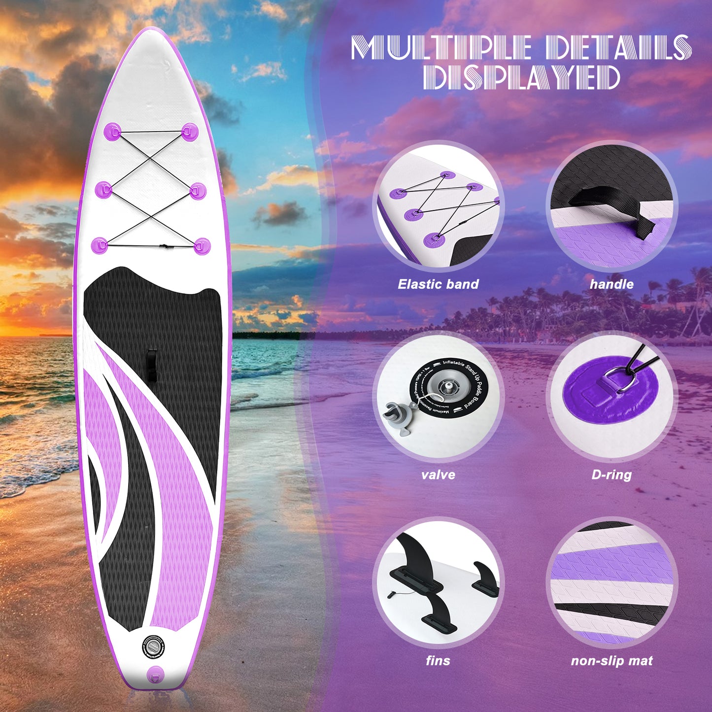Sudoo All-Round 10' Inflatable Stand Up Paddle Board10'x30"- Ultra-Light SUP with Backpack, Pump, Paddle, Coil Leash, 3 Fins, Repair Kit, Stable Design, Non-Slip EVA Deck for Adults & Youth
