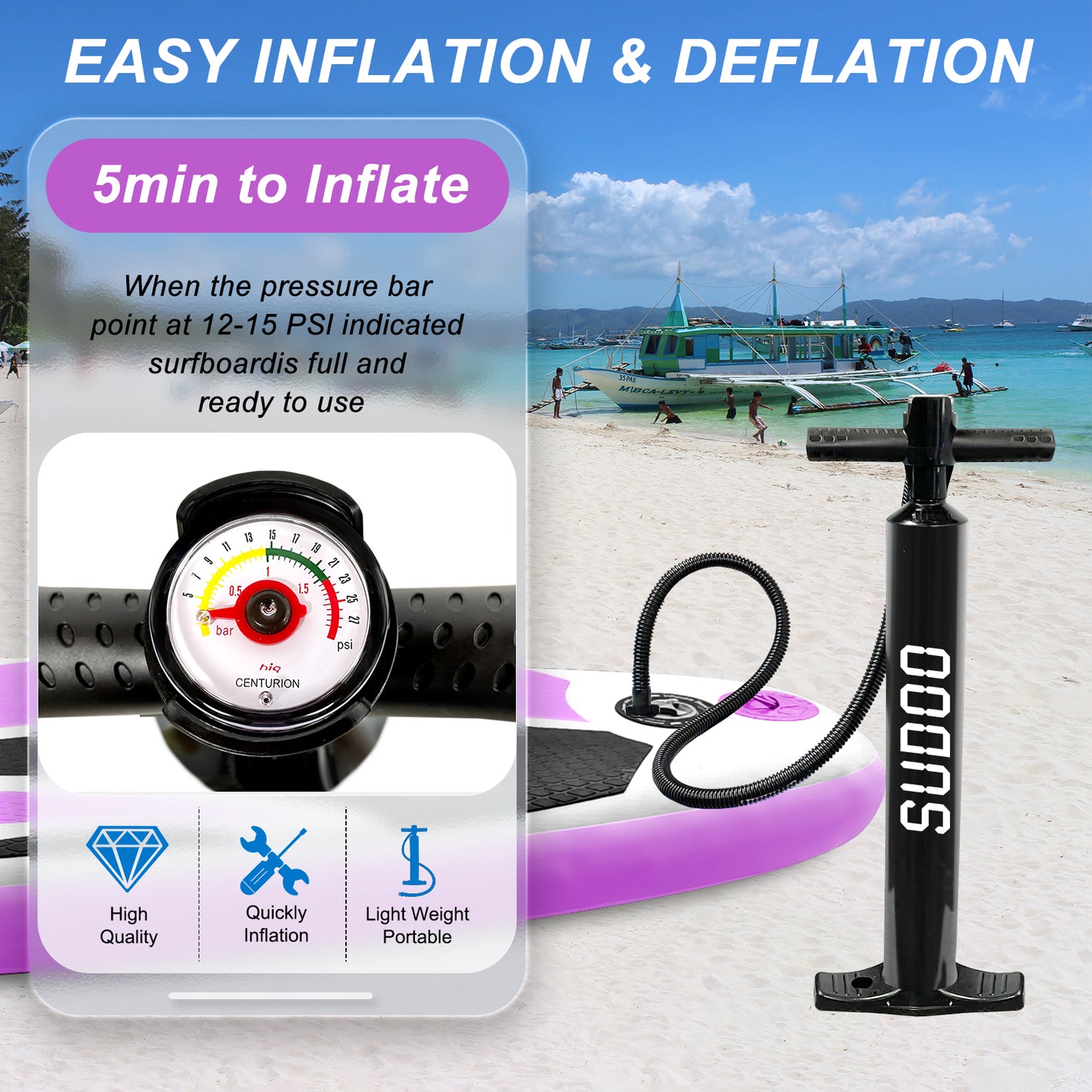 Sudoo All-Round 10' Inflatable Stand Up Paddle Board10'x30"- Ultra-Light SUP with Backpack, Pump, Paddle, Coil Leash, 3 Fins, Repair Kit, Stable Design, Non-Slip EVA Deck for Adults & Youth