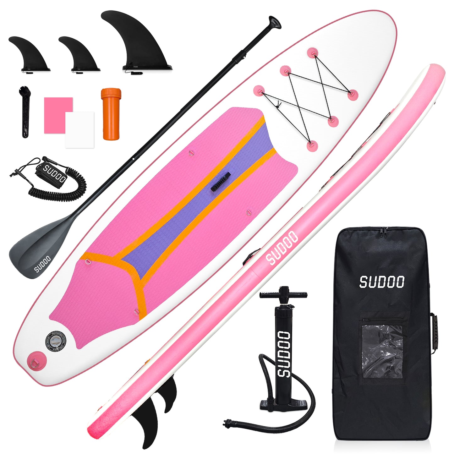 Sudoo All-Round 10' Inflatable Stand Up Paddle Board10'x30"- Ultra-Light SUP with Backpack, Pump, Paddle, Coil Leash, 3 Fins, Repair Kit, Stable Design, Non-Slip EVA Deck for Adults & Youth