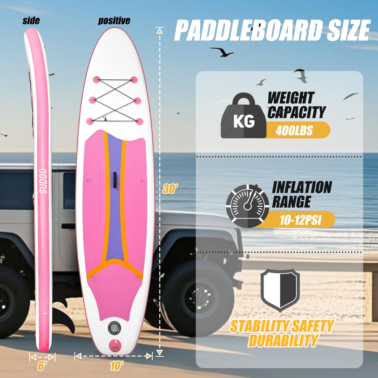 Sudoo All-Round 10' Inflatable Stand Up Paddle Board10'x30"- Ultra-Light SUP with Backpack, Pump, Paddle, Coil Leash, 3 Fins, Repair Kit, Stable Design, Non-Slip EVA Deck for Adults & Youth