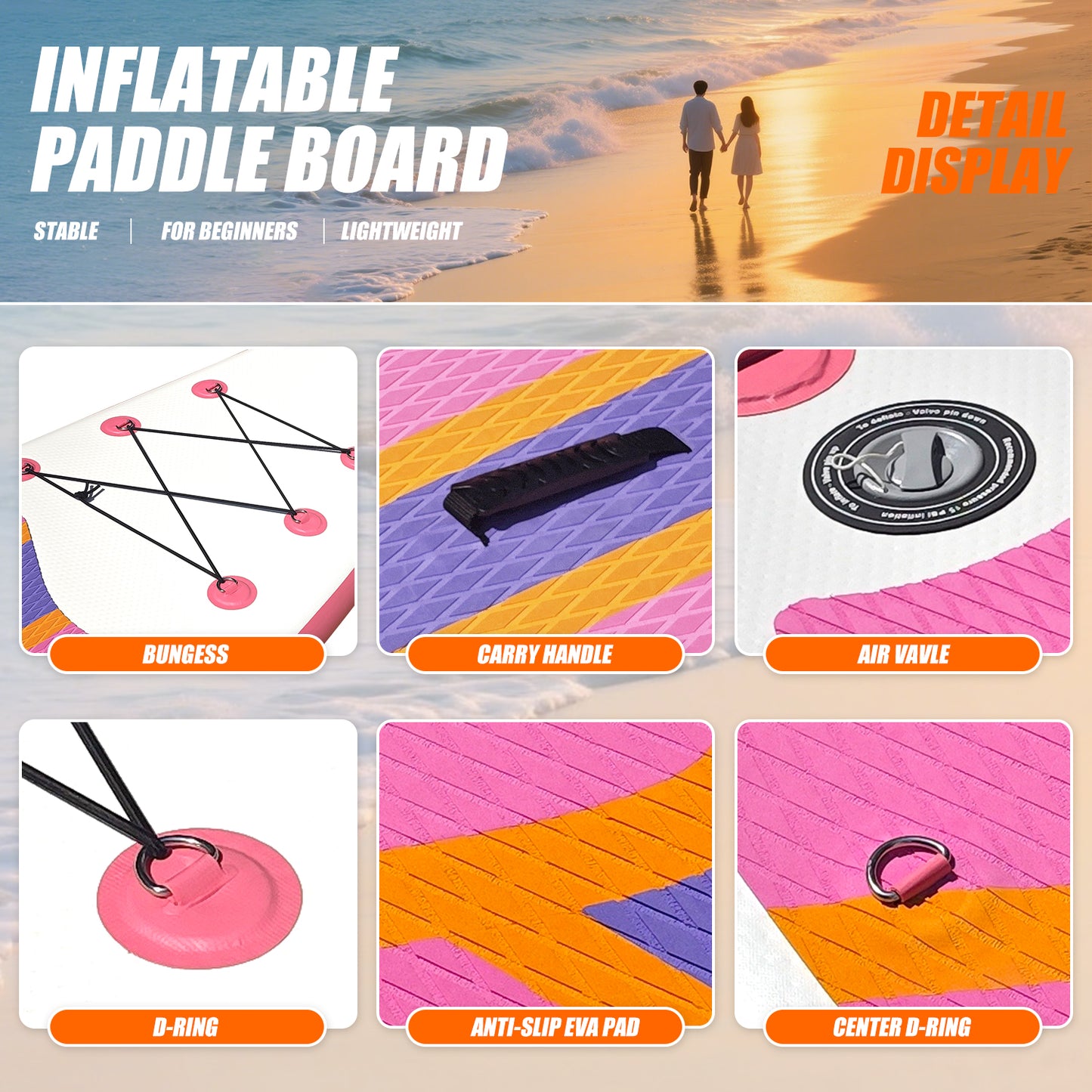 Sudoo All-Round 10' Inflatable Stand Up Paddle Board10'x30"- Ultra-Light SUP with Backpack, Pump, Paddle, Coil Leash, 3 Fins, Repair Kit, Stable Design, Non-Slip EVA Deck for Adults & Youth