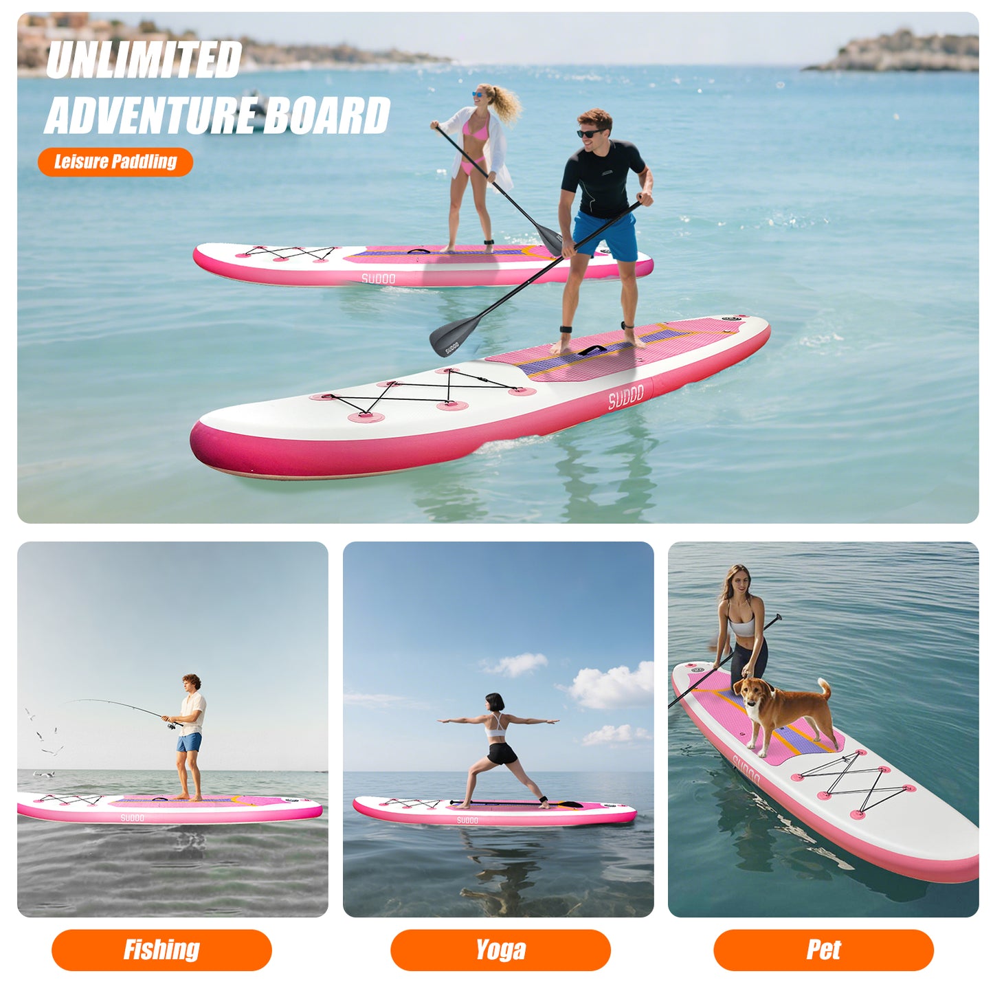 Sudoo All-Round 10' Inflatable Stand Up Paddle Board10'x30"- Ultra-Light SUP with Backpack, Pump, Paddle, Coil Leash, 3 Fins, Repair Kit, Stable Design, Non-Slip EVA Deck for Adults & Youth