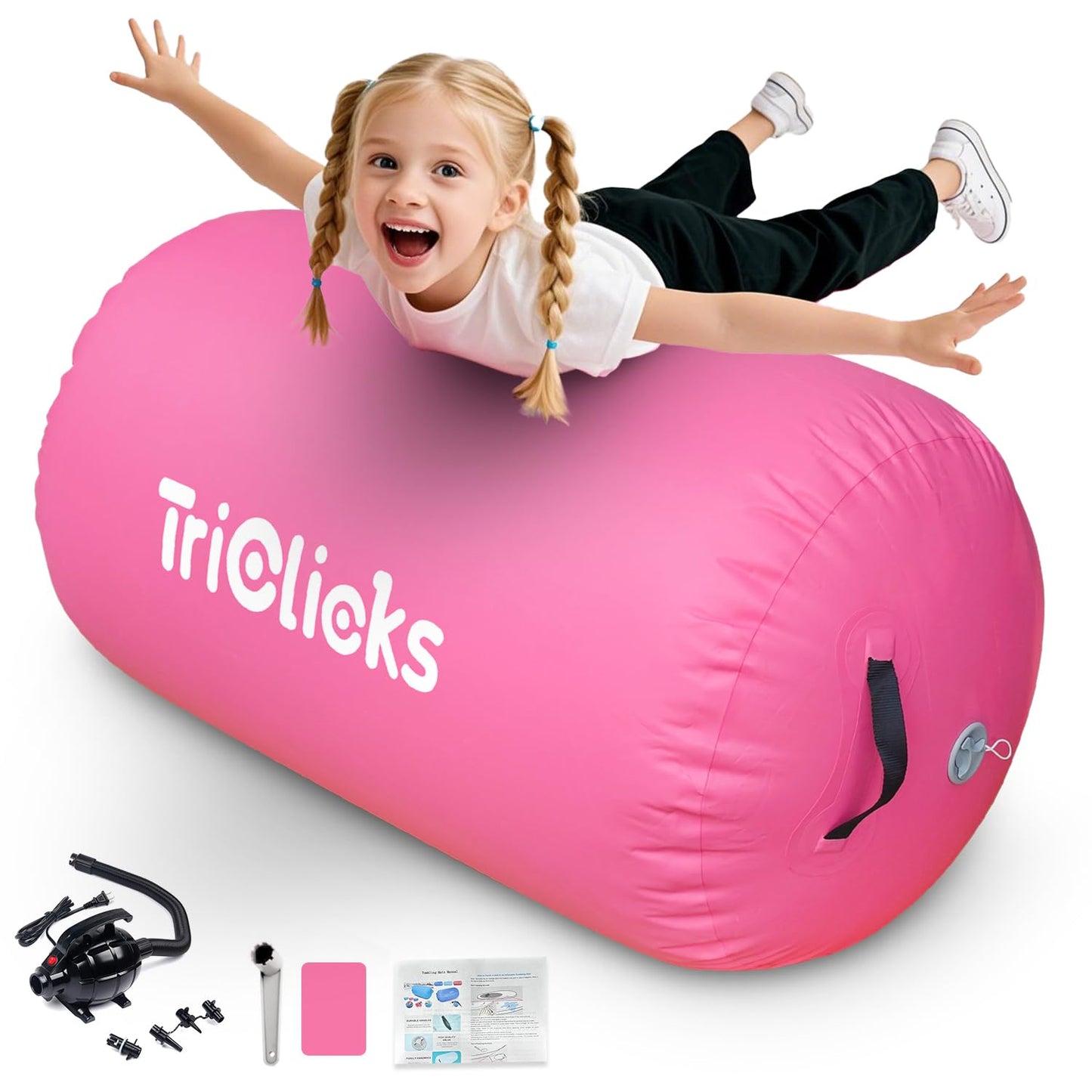 Triclicks Inflatable Air Roller Gymnastics Barrel Mat (120x90cm, Pink)