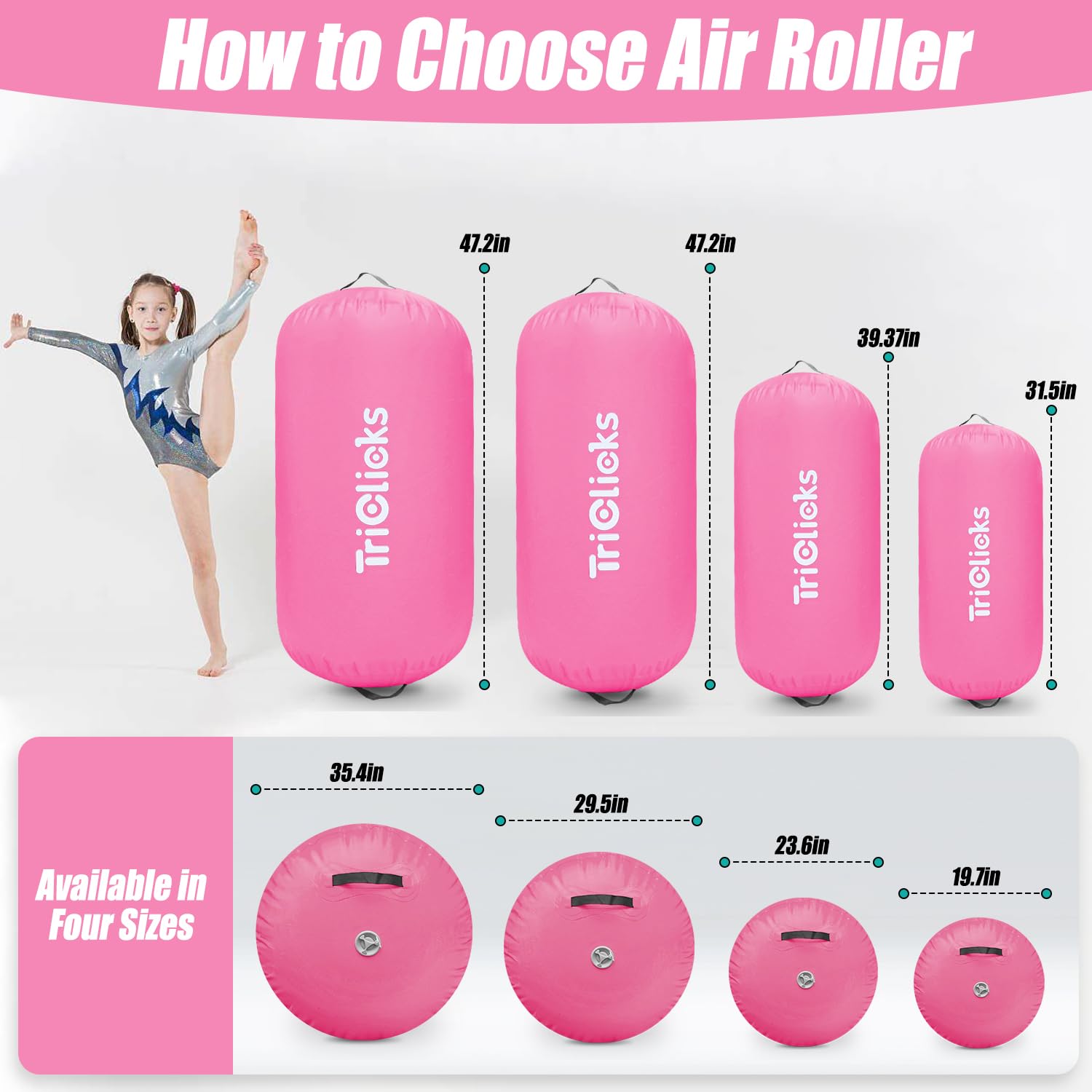 Triclicks Inflatable Air Roller Gymnastics Barrel Mat (120x90cm, Pink)