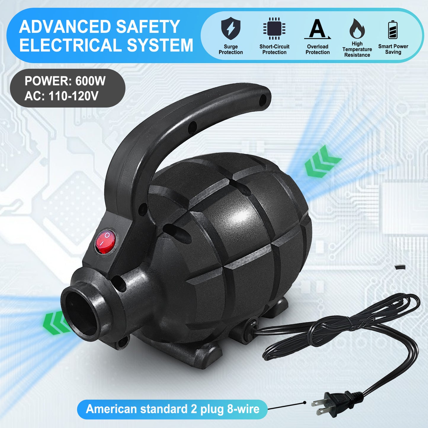 Triclicks Electric Air Pump for Inflatable Air Tumble Track Gymnastics/Flooring/Tumbling/Yoga/Taekwondo/Exercise Gym Fitness Training Mat Inflatable Stand Up Paddle SUP Board, 110-120V